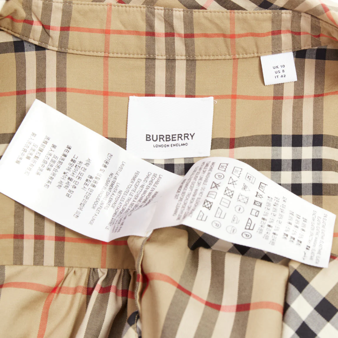 Women's BURBERRY Archive Beige Vintage Check cotton button down belt shirt dress UK10 S - Image 8