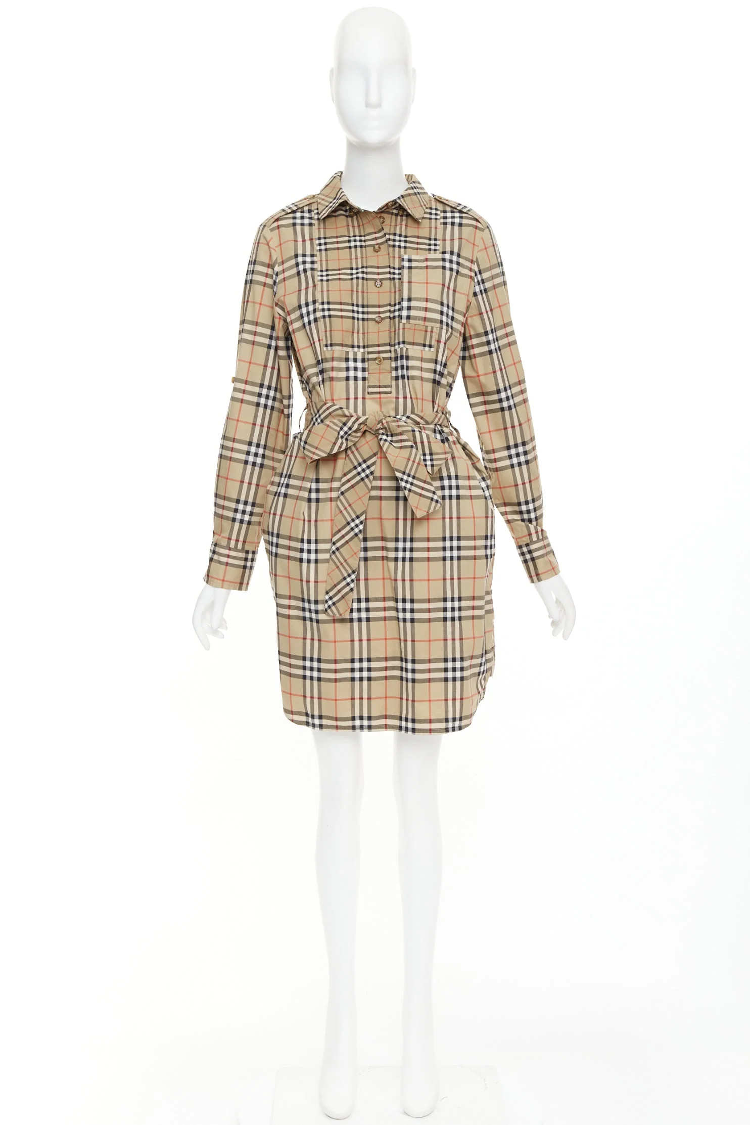 Women's BURBERRY Archive Beige Vintage Check cotton button down belt shirt dress UK10 S - Image 9