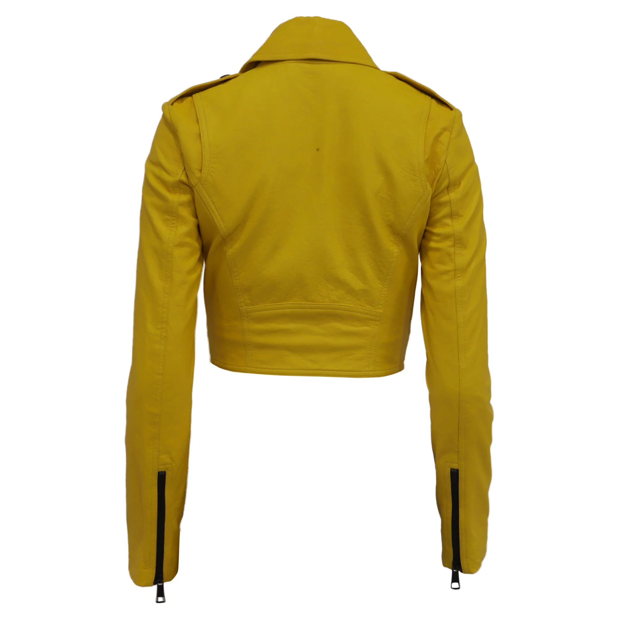 Women's Burberry London Cropped Biker Jacket in Yellow Leather - Image 4