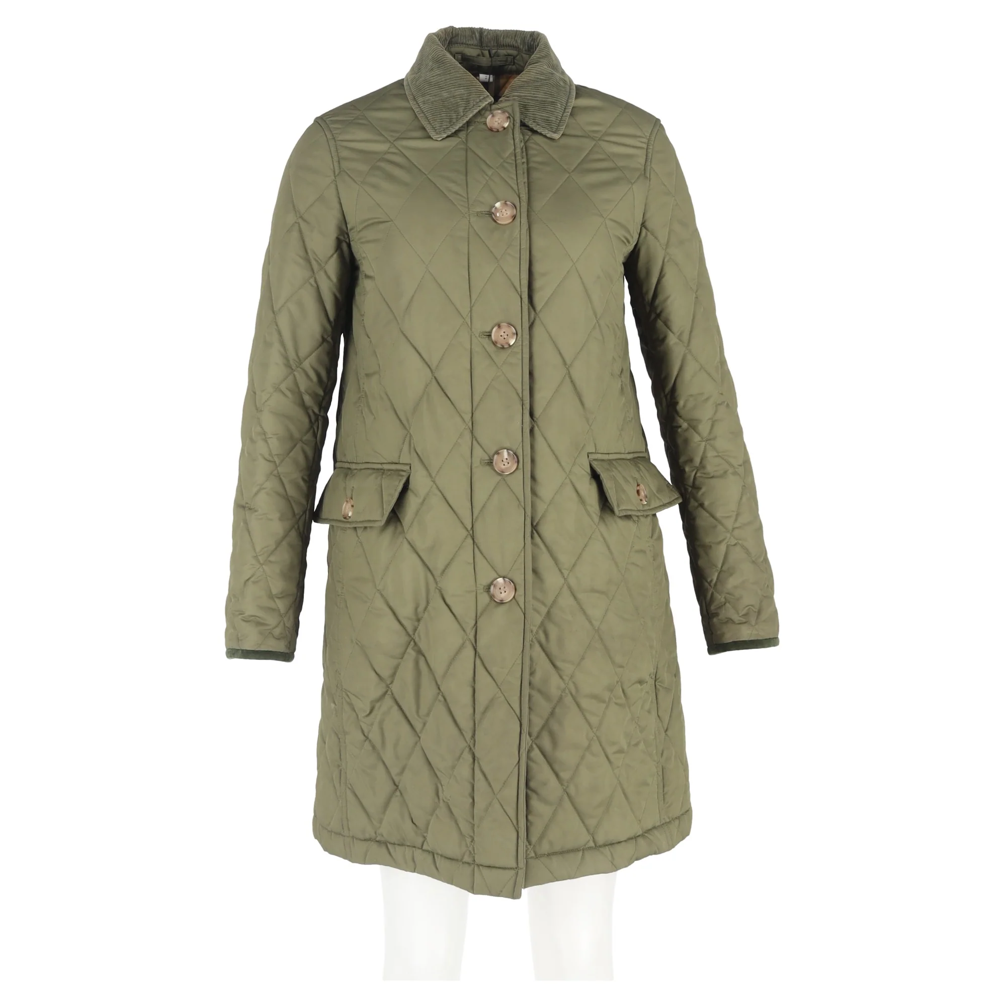 Women's Burberry Quilted Coat in Green Polyester - Image 4