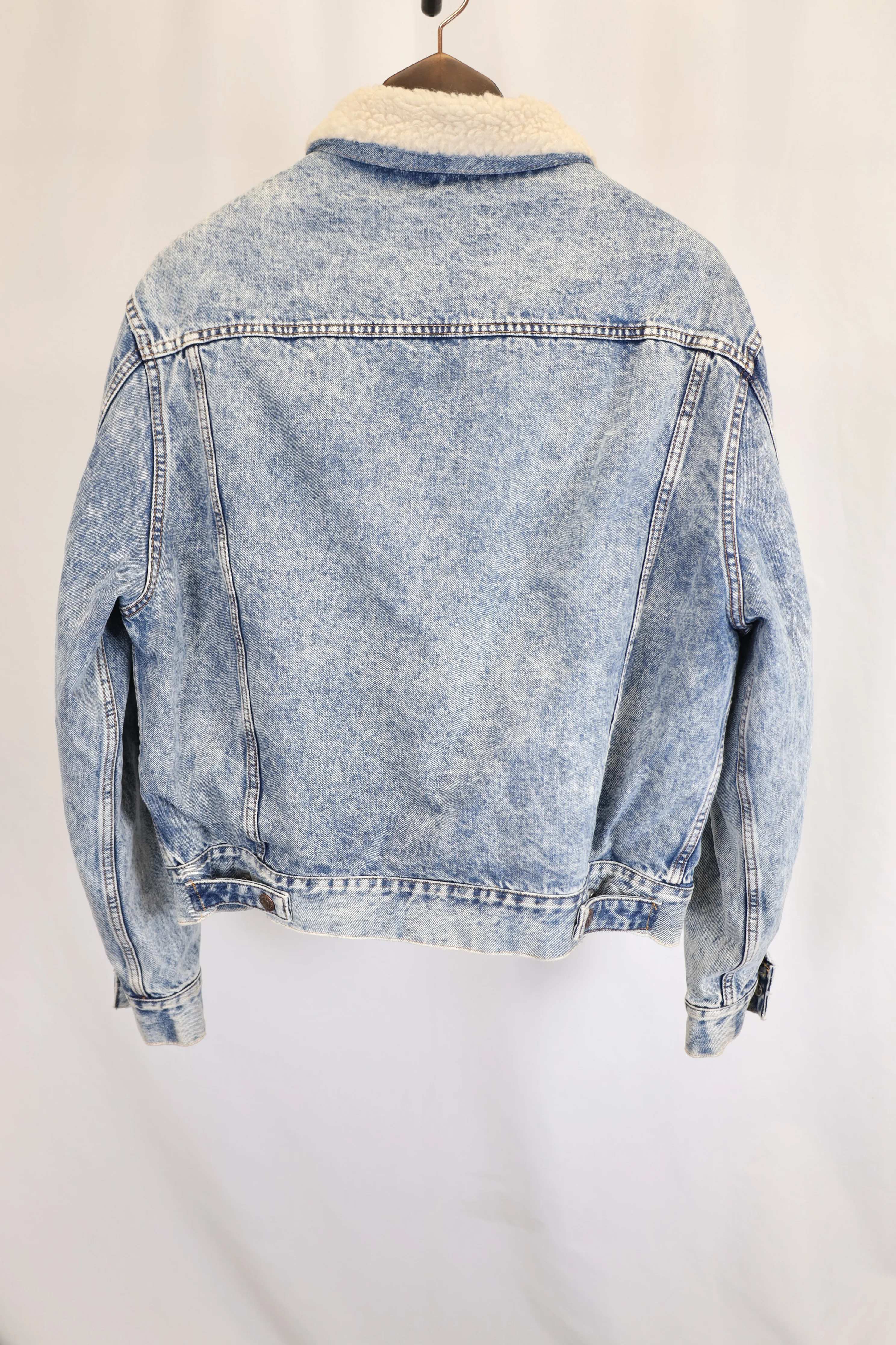 Women's Celine Oversized Shearling-Lined Bleached Denim Jacket in Light Blue Cotton - Image 6