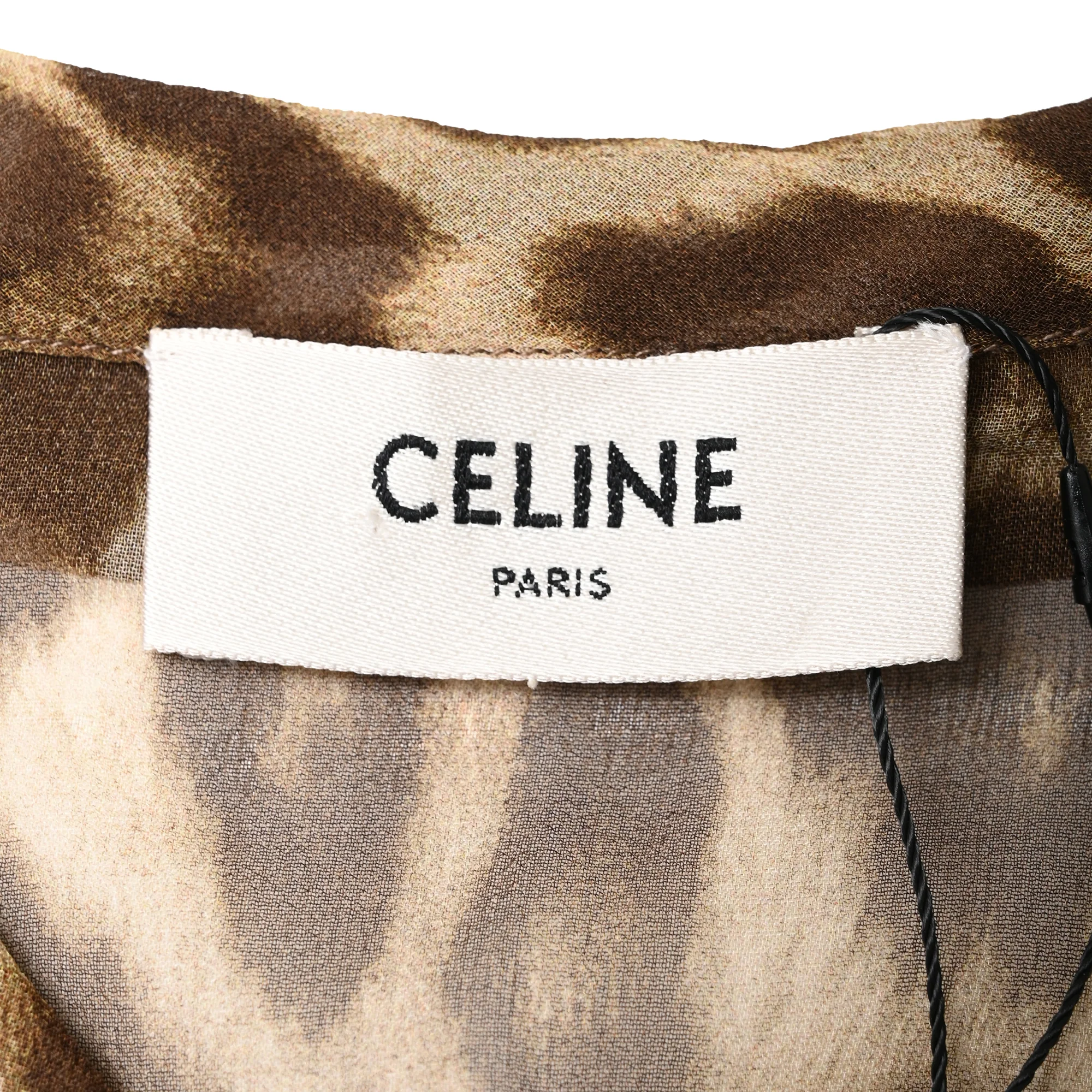 Women's Celine Tie Neck Blouse in Animal Print Silk - Image 4