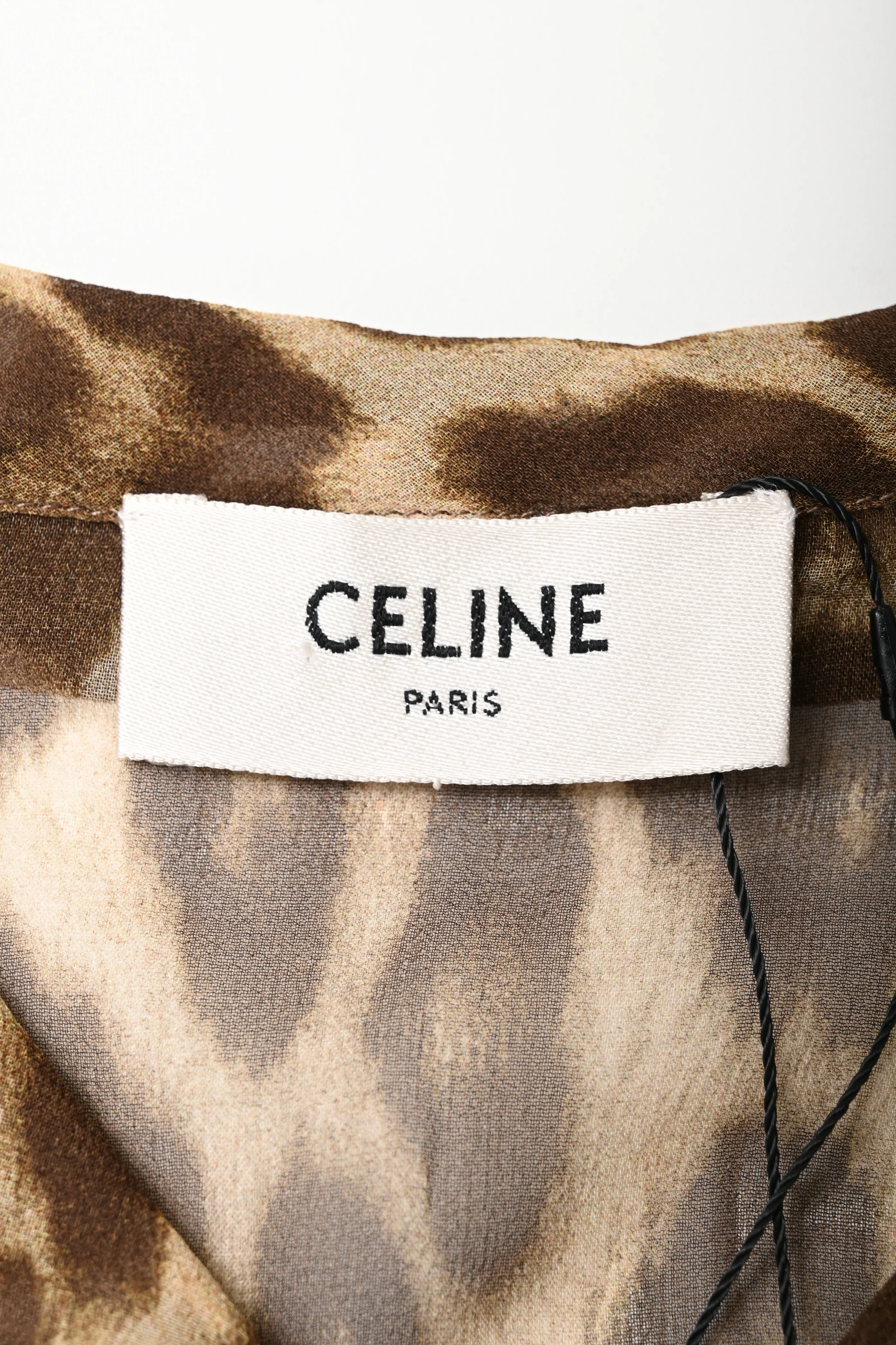 Women's Celine Tie Neck Blouse in Animal Print Silk - Image 9