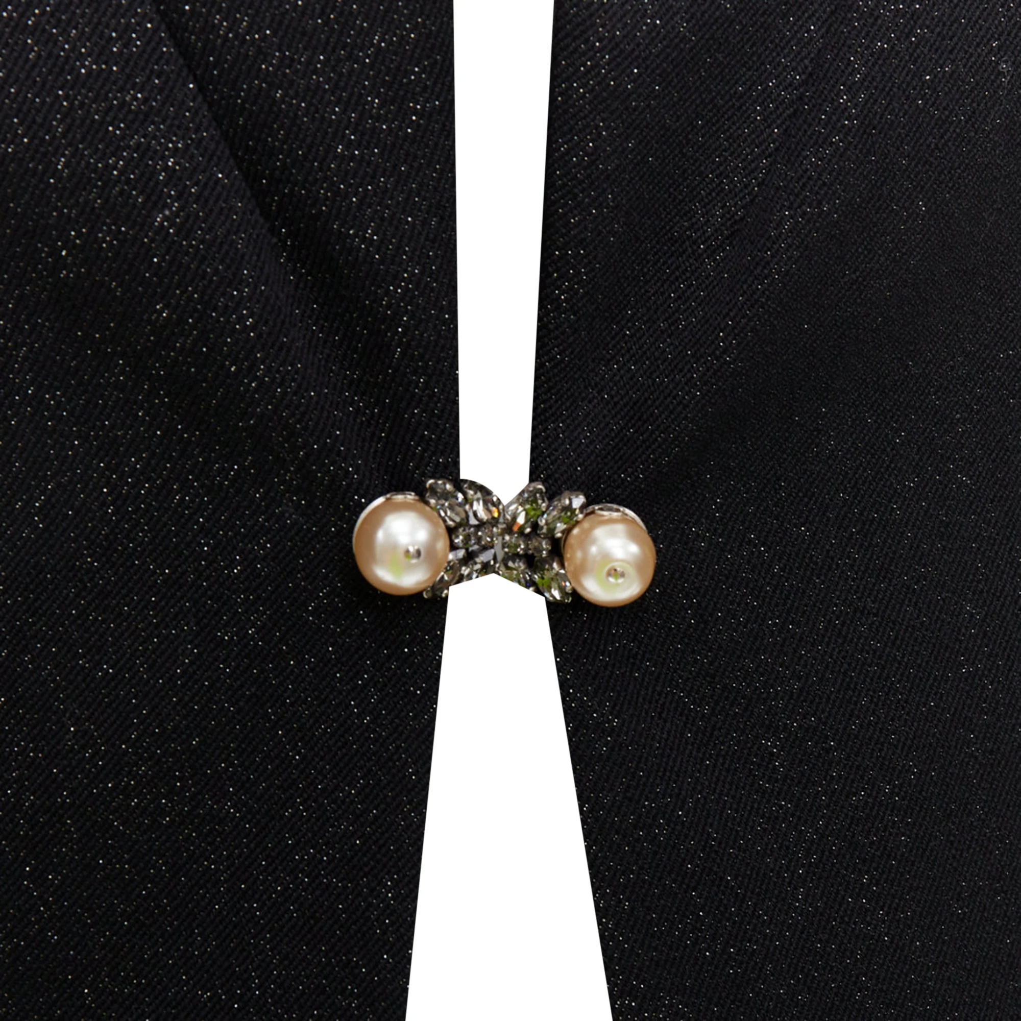 Women's Chanel black wool lurex pearl crystal button satin shawl collar vest S - Image 2