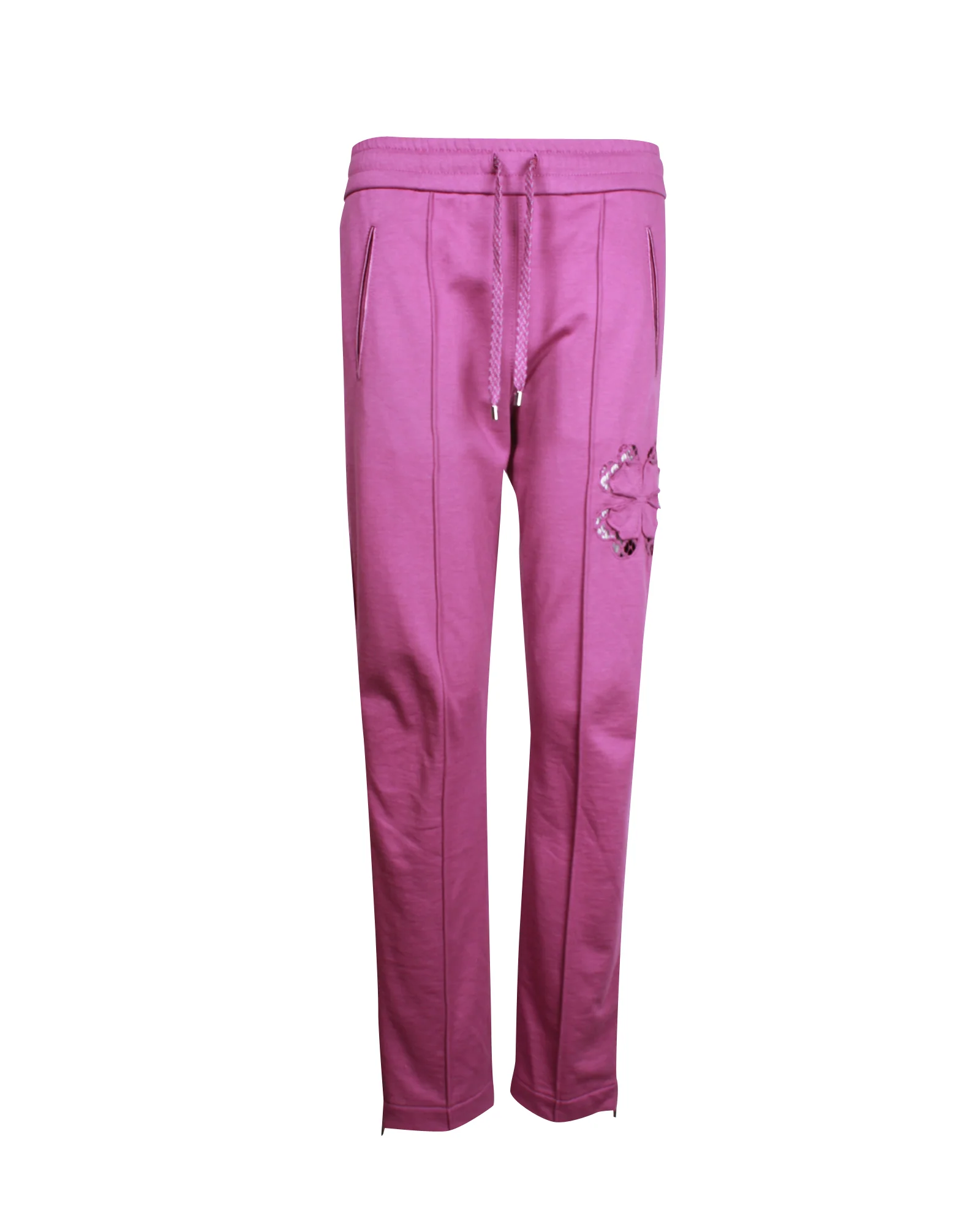 Women's Chanel Floral Lace Detail Sweatpants in Purple Cotton
