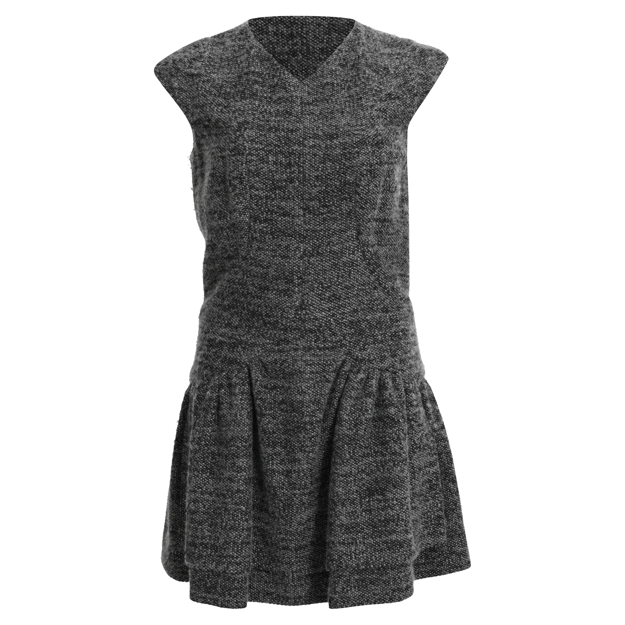 Women's Chanel V-Neck Mini Dress in Grey Wool
