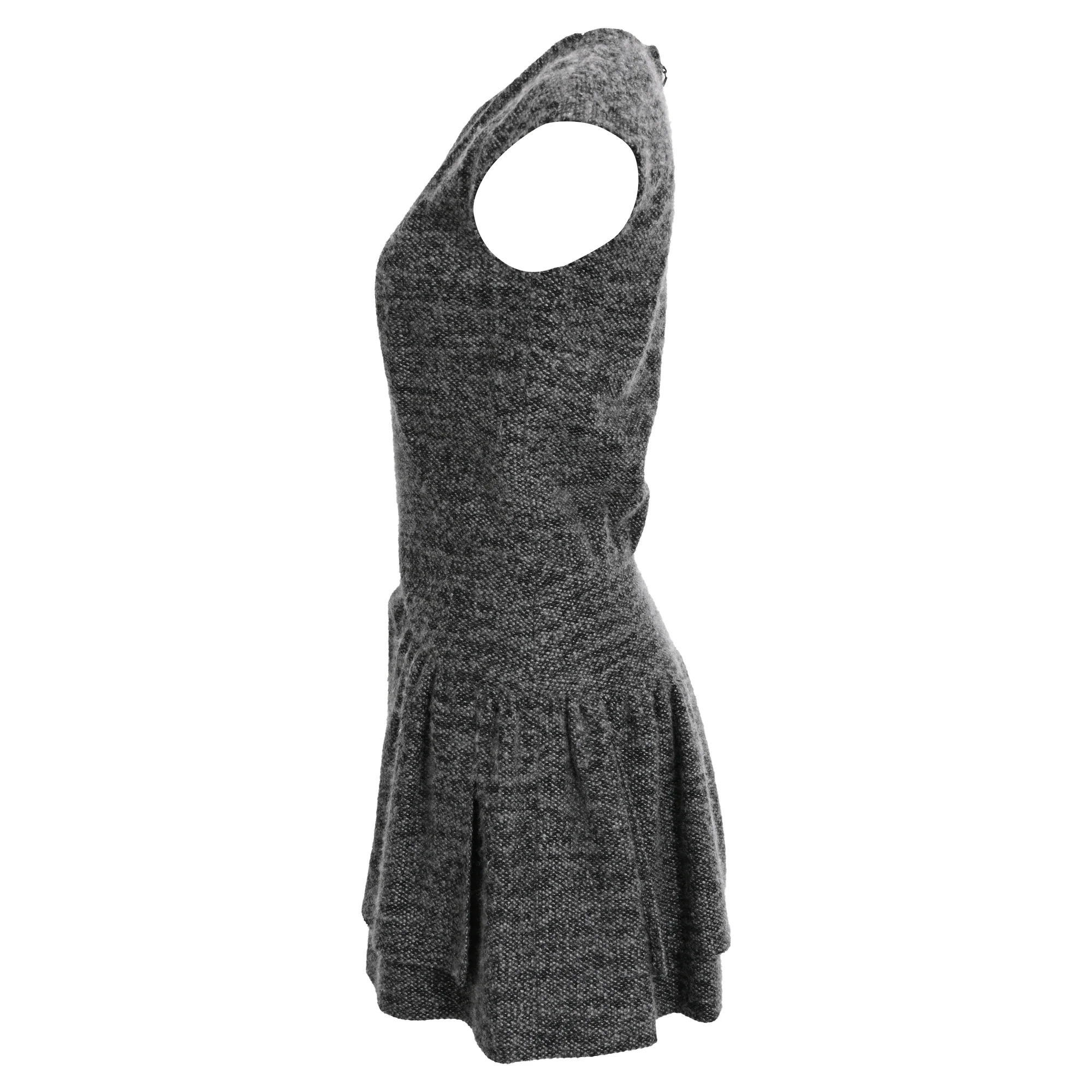 Women's Chanel V-Neck Mini Dress in Grey Wool - Image 2