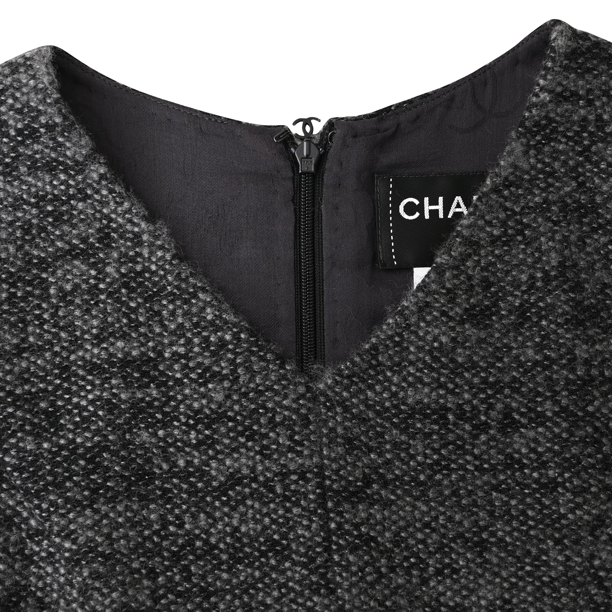 Women's Chanel V-Neck Mini Dress in Grey Wool - Image 6