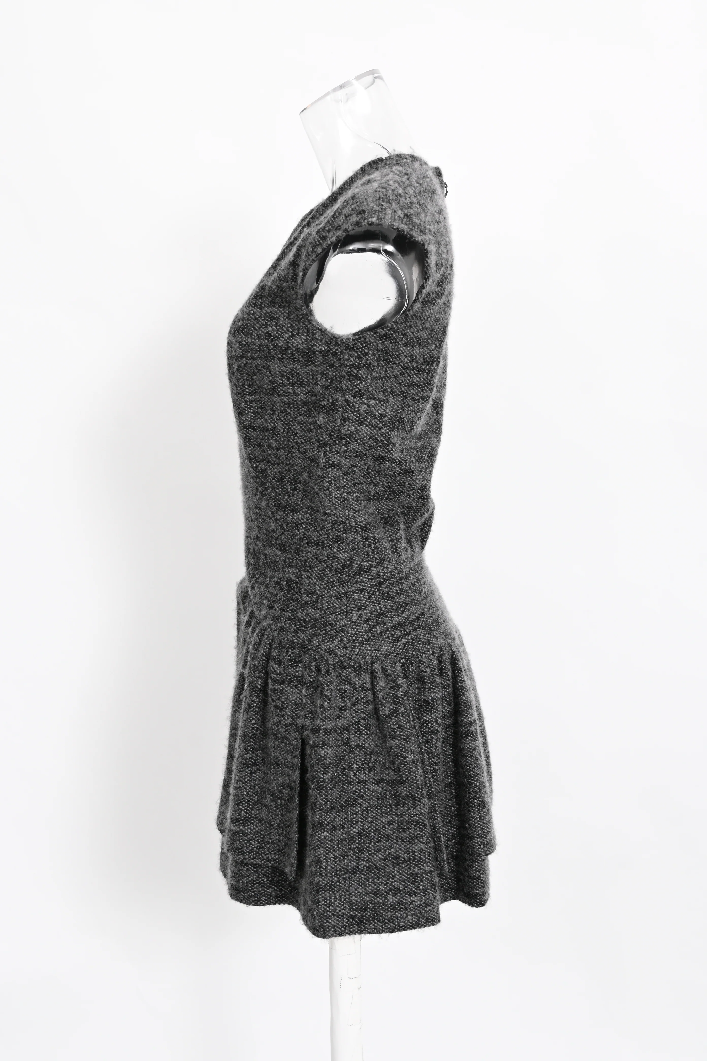 Women's Chanel V-Neck Mini Dress in Grey Wool - Image 8