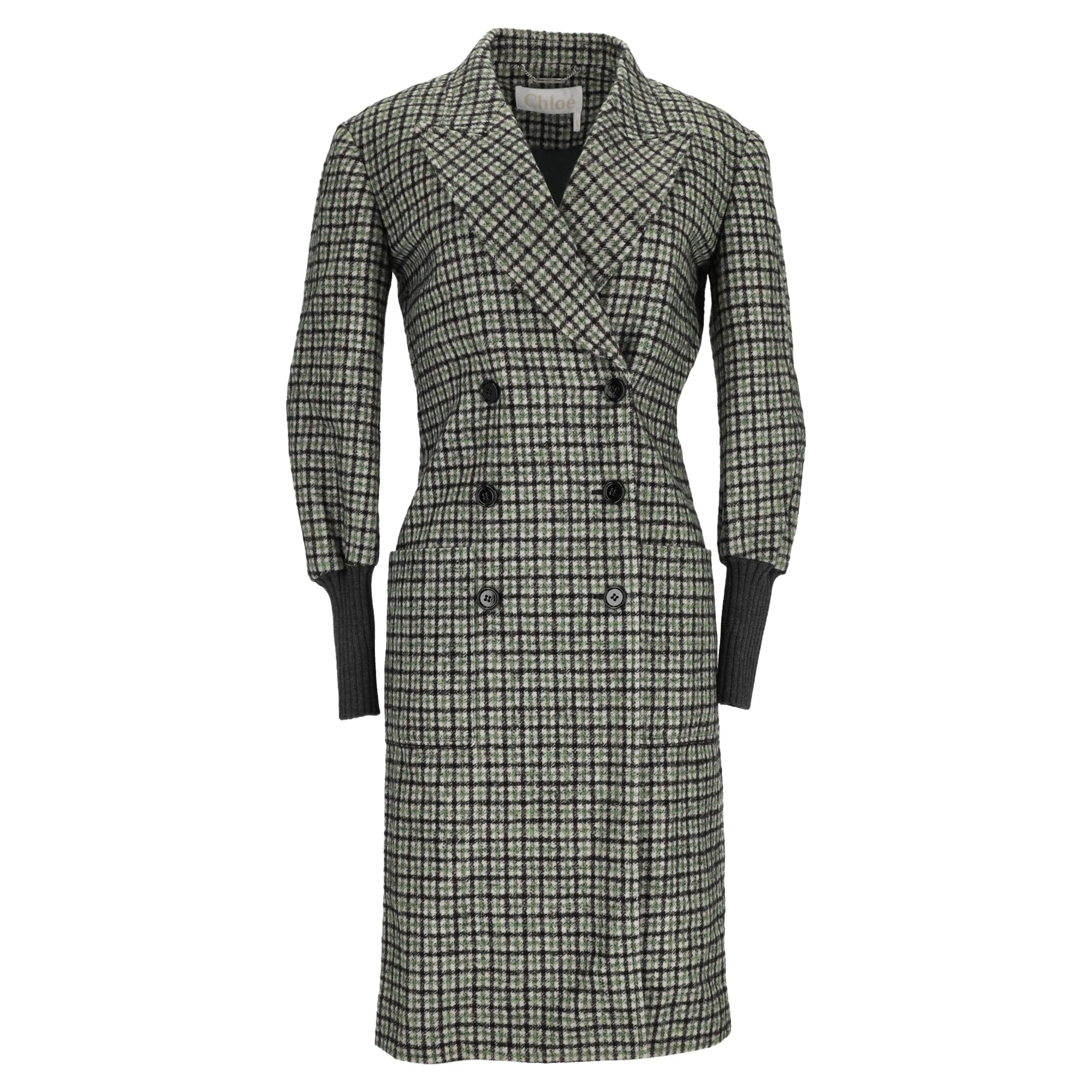 Women's Chloé Check-Pattern Double-Breasted Coat in Multicolor Wool