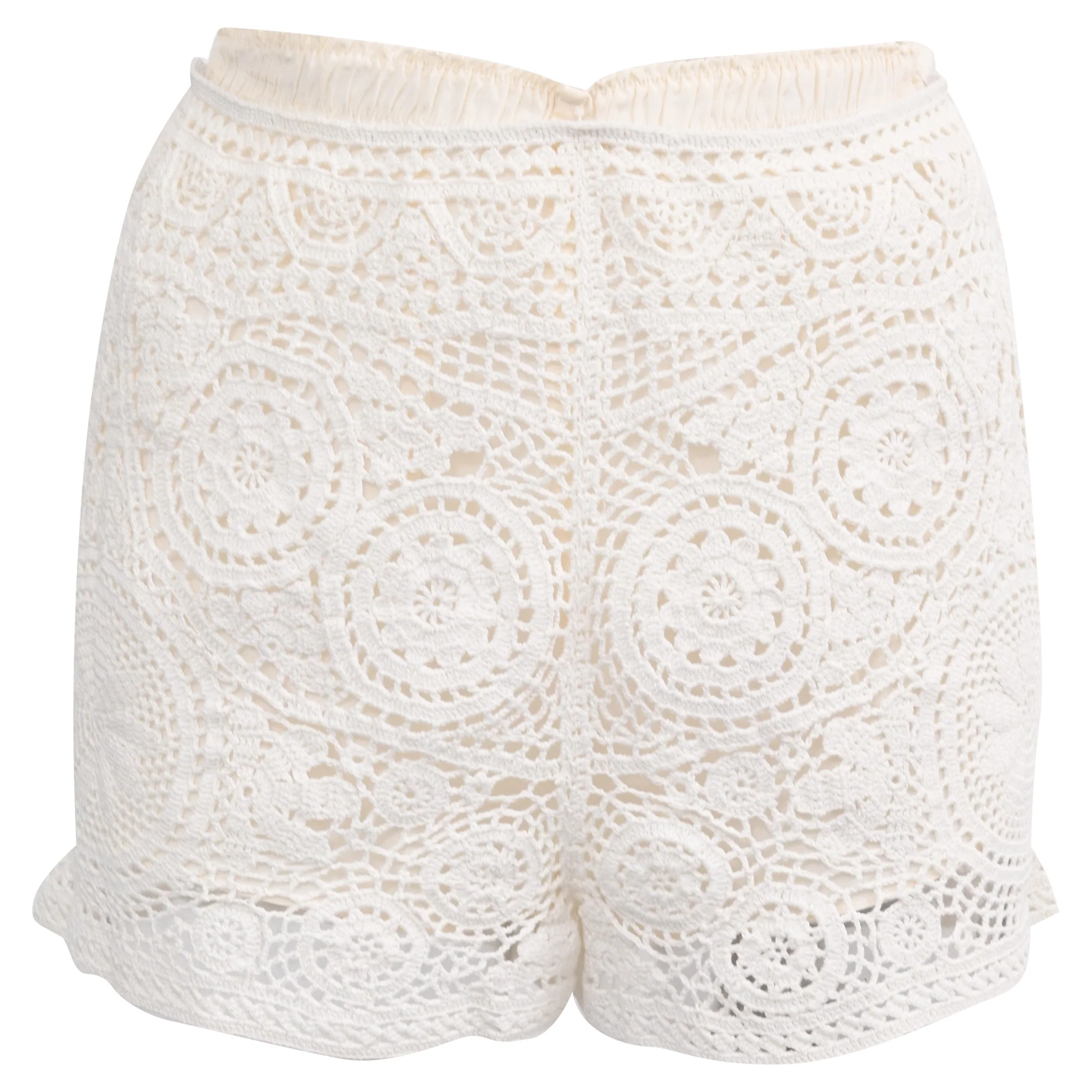 Women's Chloé Lace Pattern Mini Shorts in White Cotton