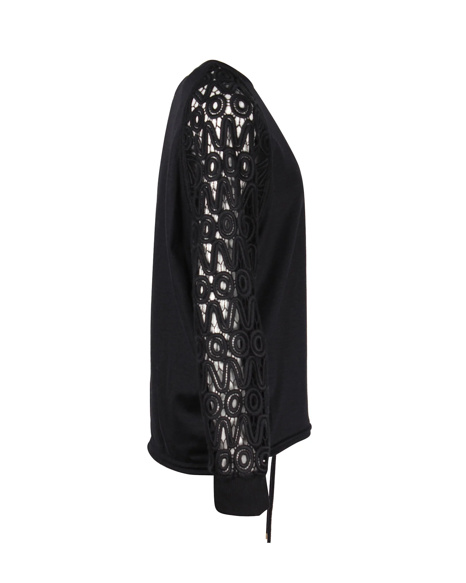 Women's Chloe Lace Sleeve Sweater in Black Wool - Image 2
