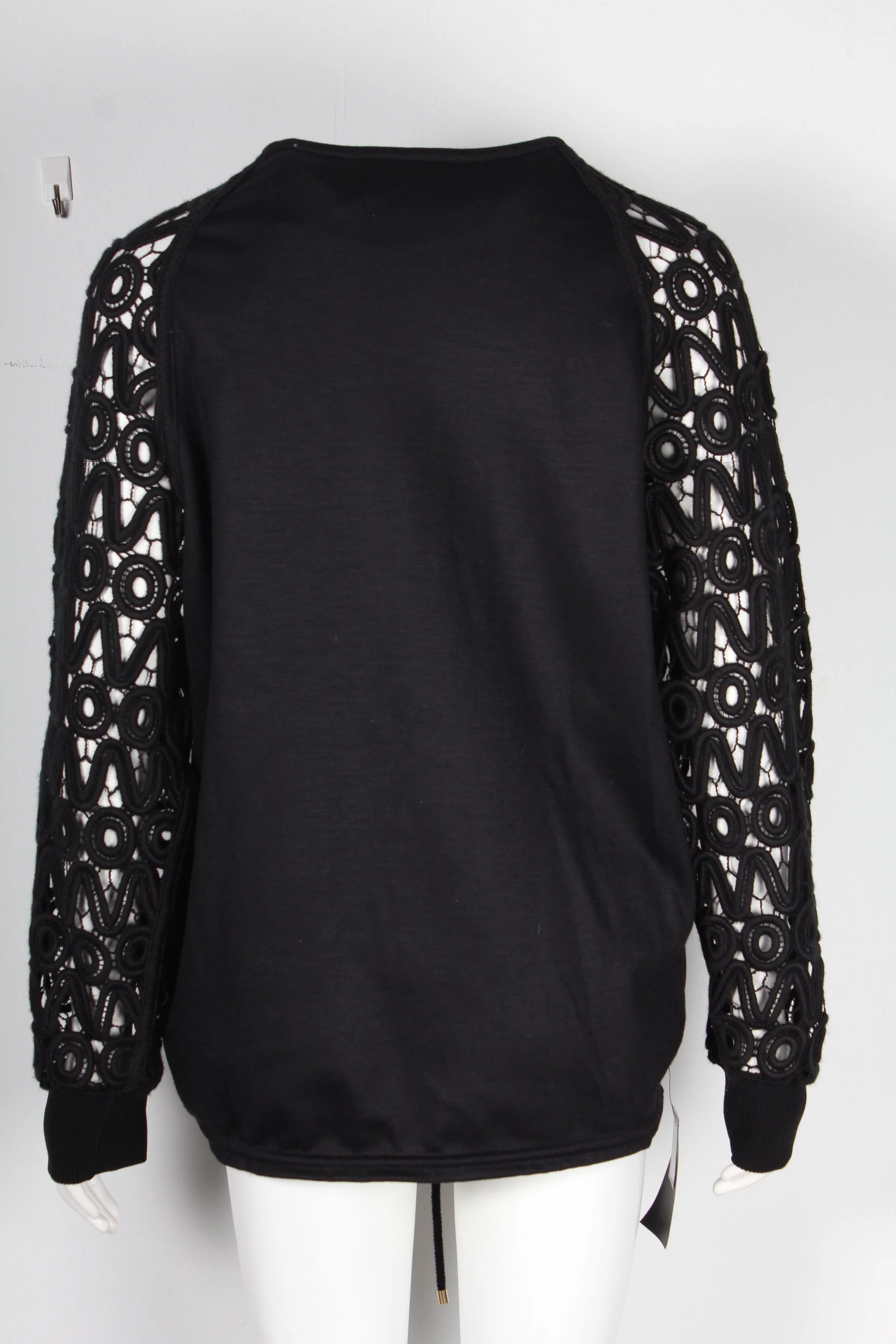 Women's Chloe Lace Sleeve Sweater in Black Wool - Image 8