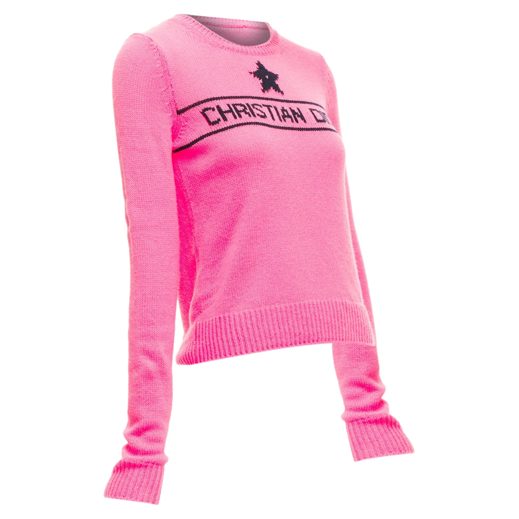 Women's CHRISTIAN DIOR 2022 100% cashmere pink star logo long sleeve sweater FR34 XXS - Image 3