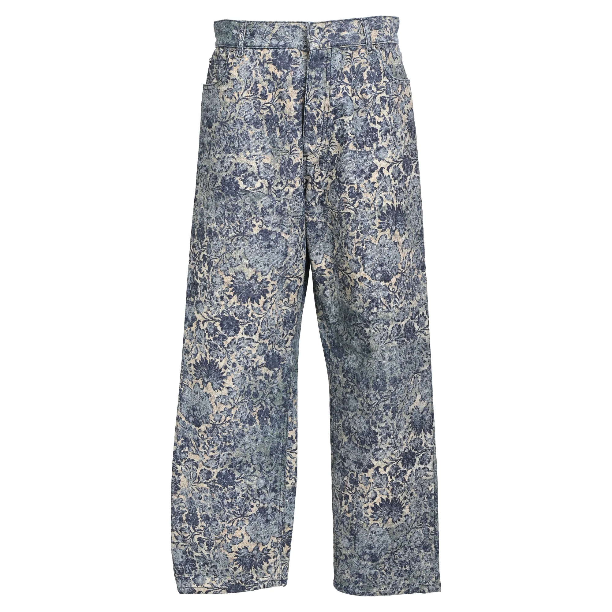 Women's Christian Dior Jacquard Print Straight Leg Jeans in Blue Denim