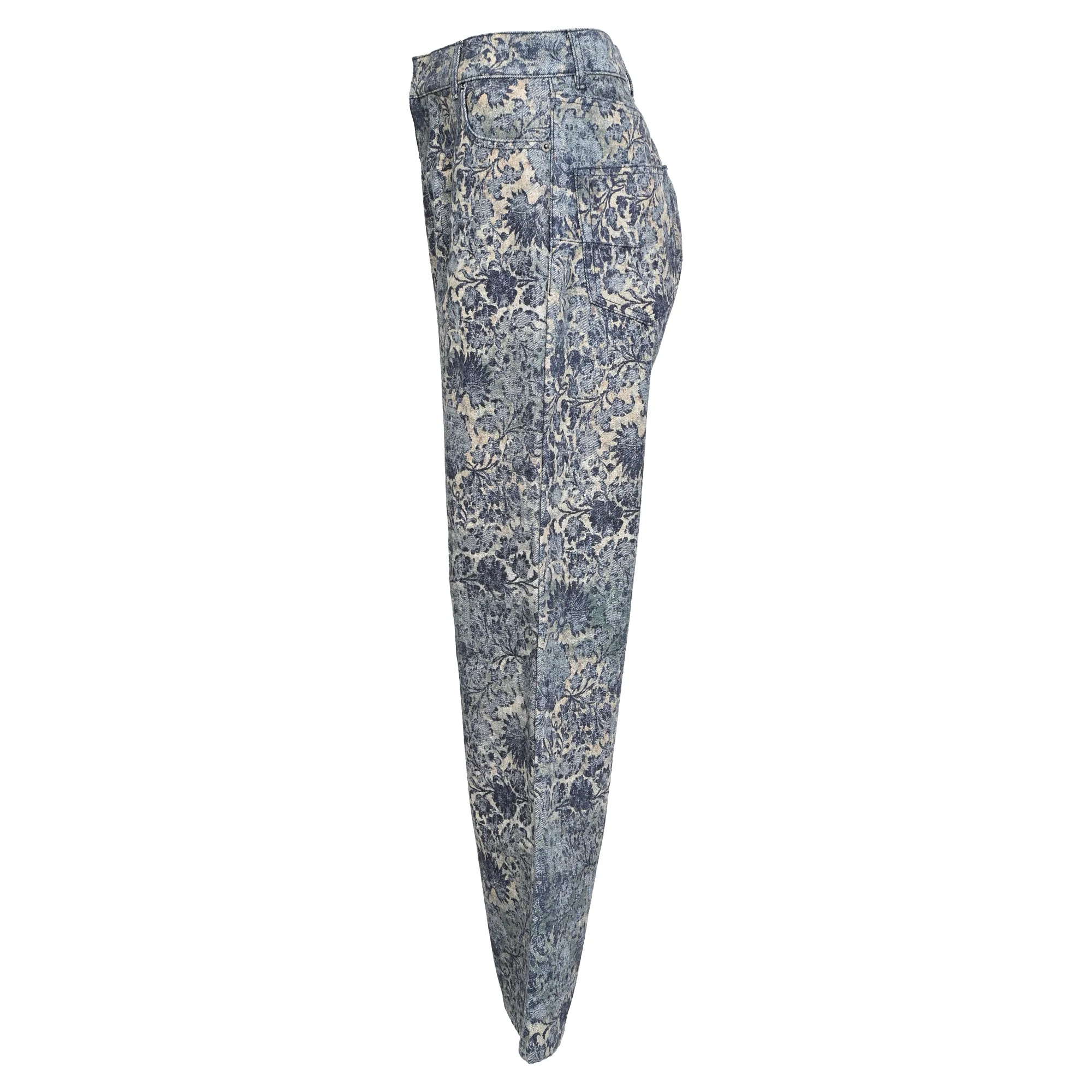 Women's Christian Dior Jacquard Print Straight Leg Jeans in Blue Denim - Image 2