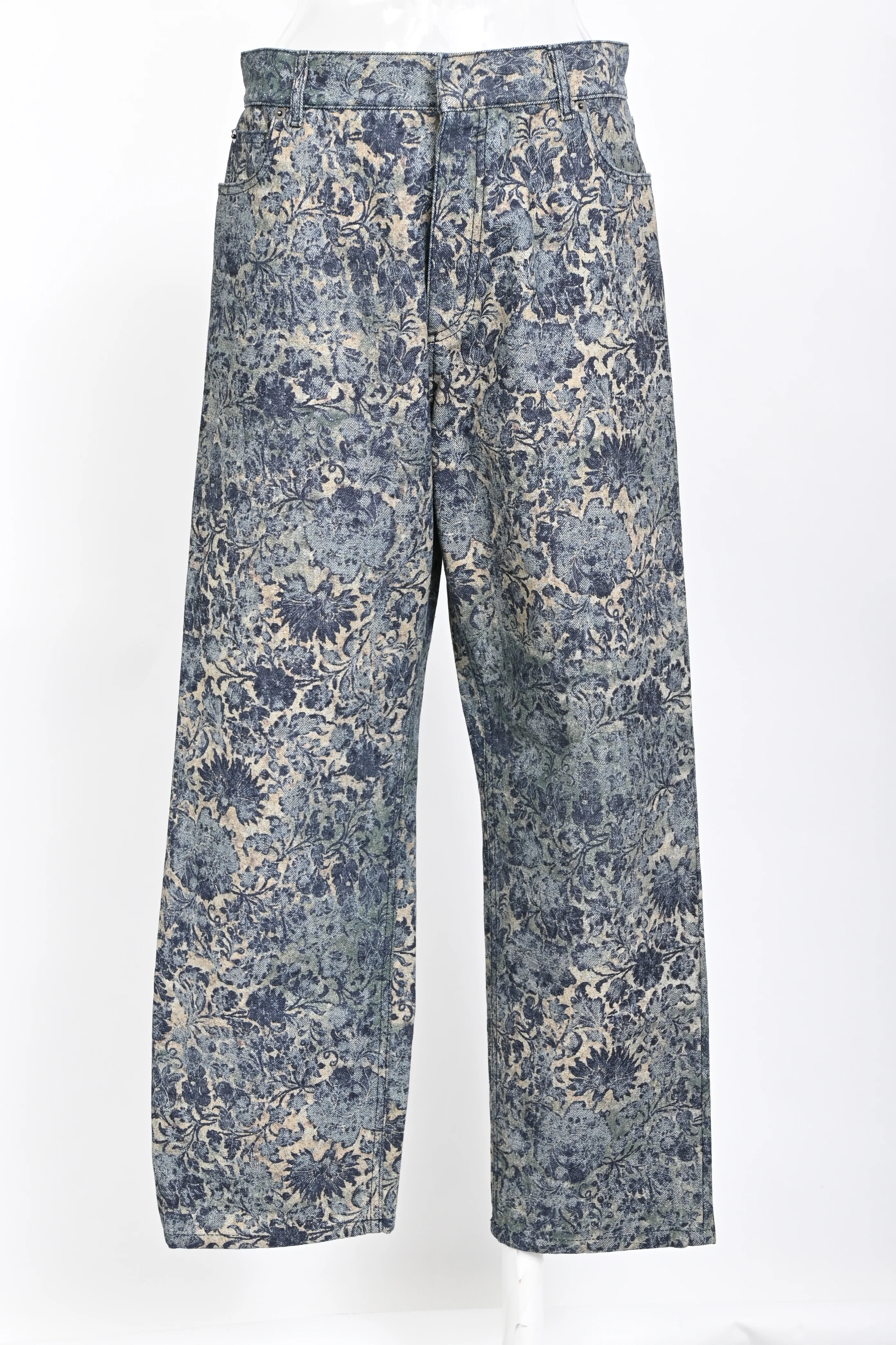 Women's Christian Dior Jacquard Print Straight Leg Jeans in Blue Denim - Image 5