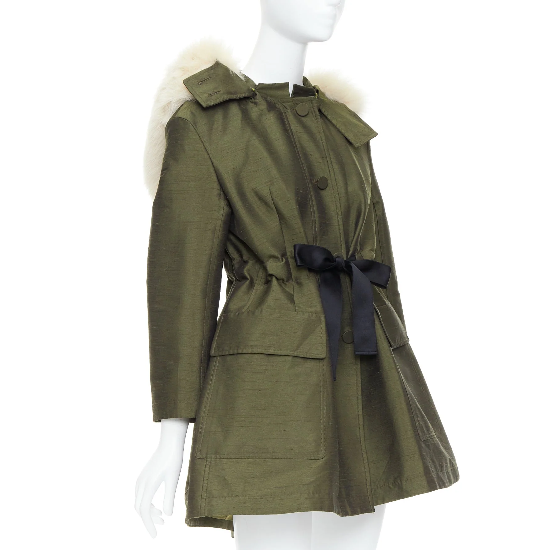 Women's Dior Military Fur Hood Belted Coat - Image 10