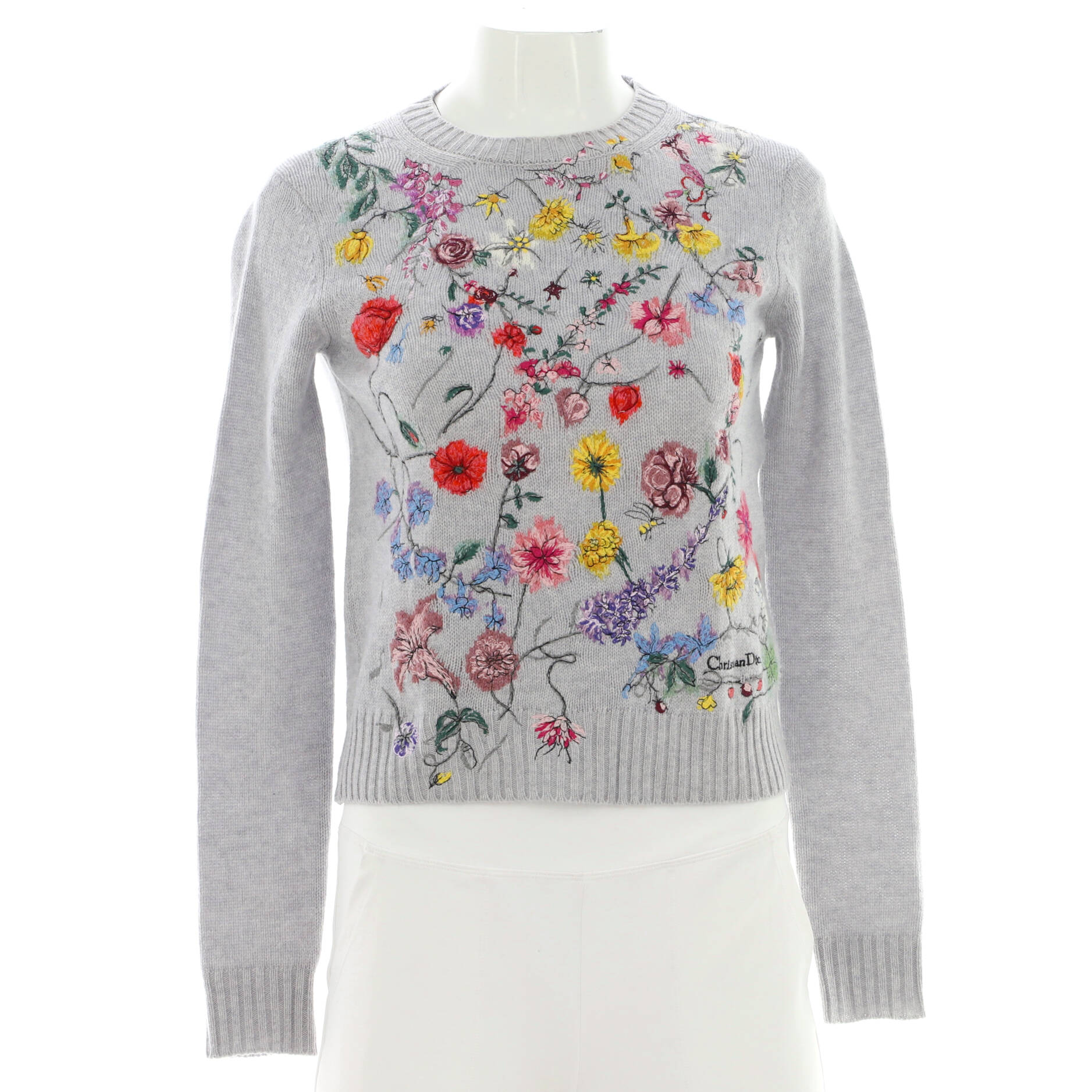 Women's Floral Crewneck Sweater Embroidered Cashmere