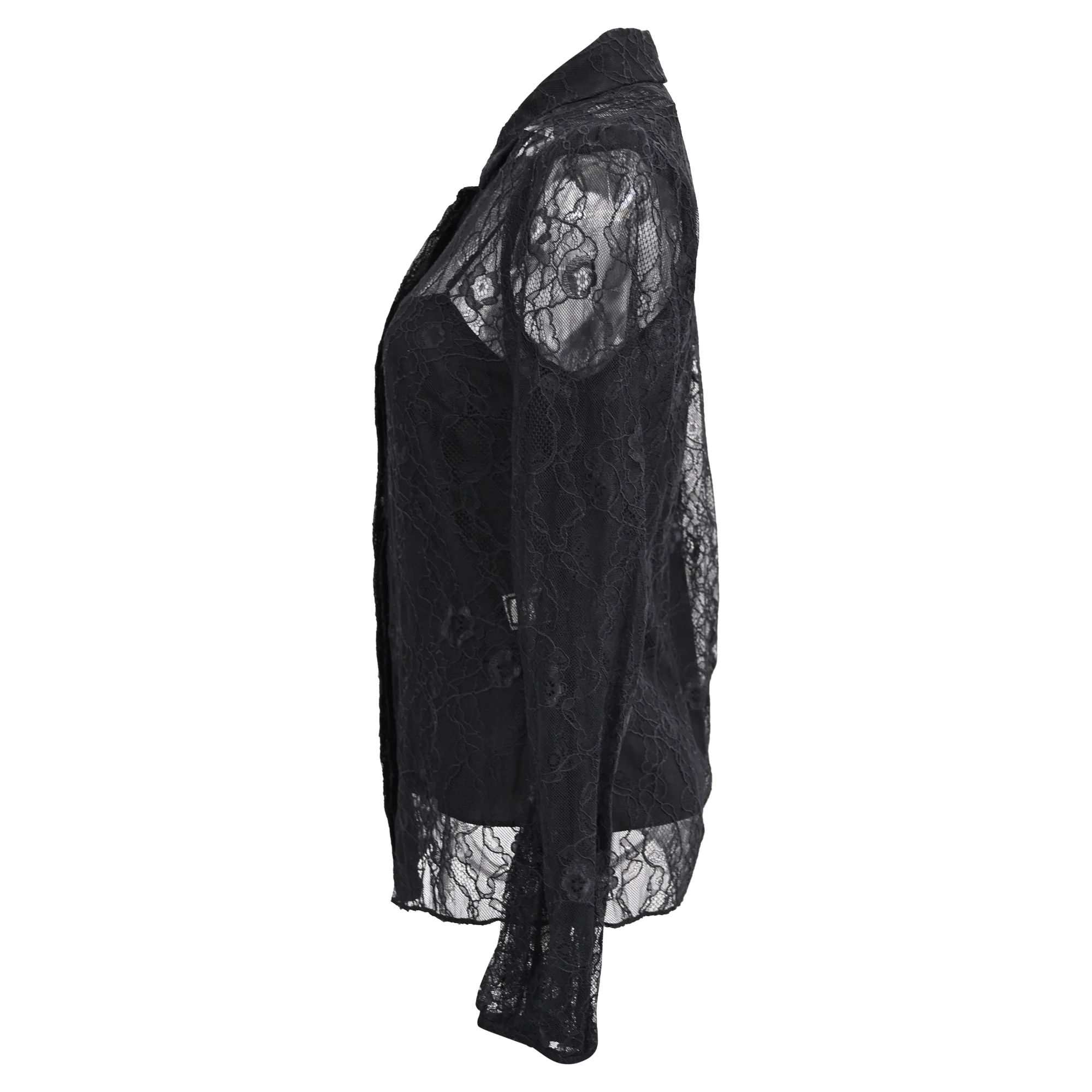 Women's Diane von Furstenberg Mariah Lace Sleeve Blouse in Black Nylon - Image 2