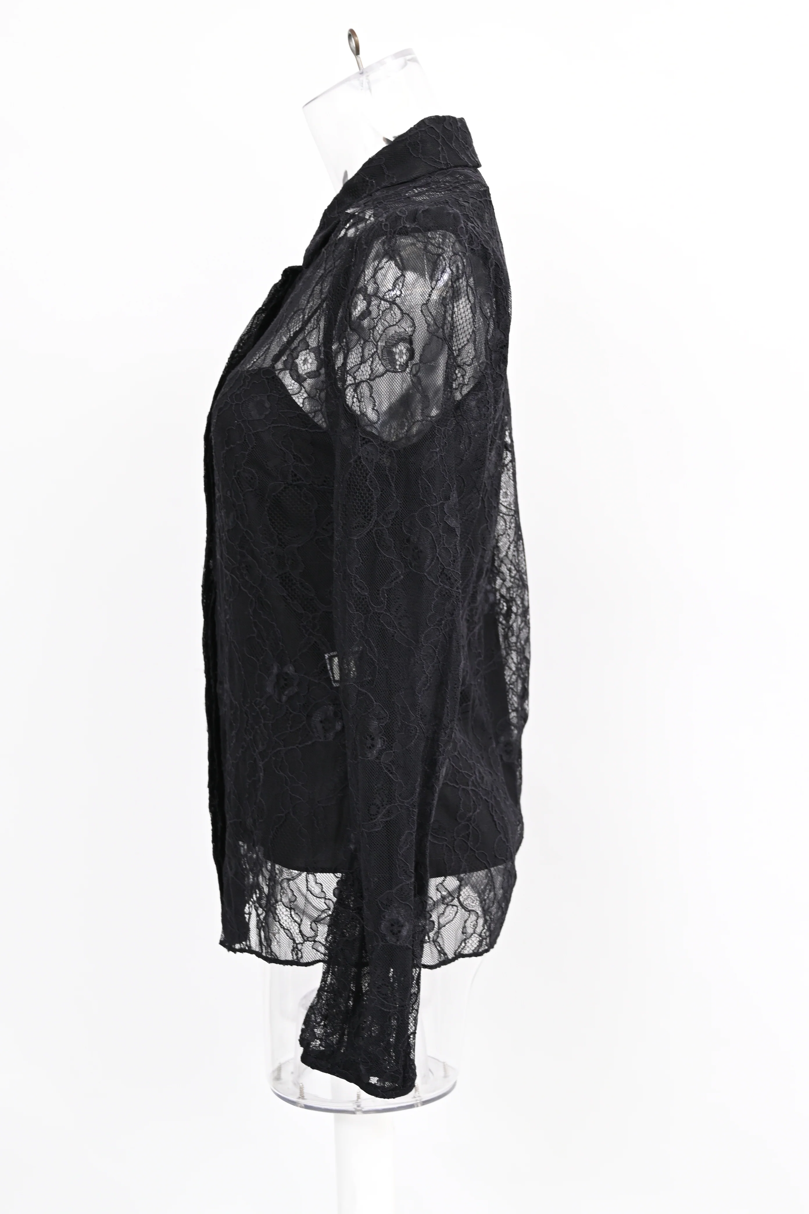 Women's Diane von Furstenberg Mariah Lace Sleeve Blouse in Black Nylon - Image 7
