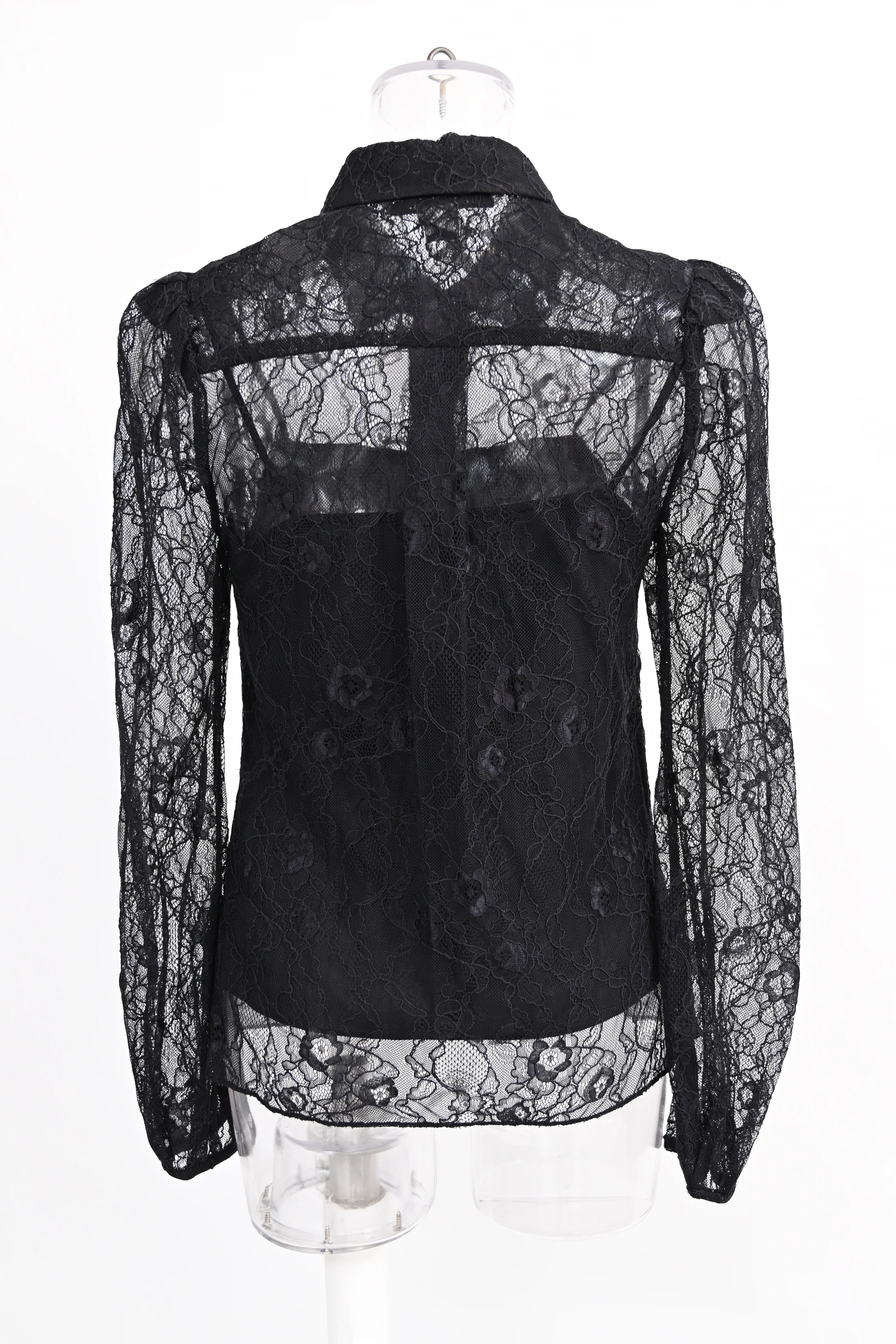 Women's Diane von Furstenberg Mariah Lace Sleeve Blouse in Black Nylon - Image 8