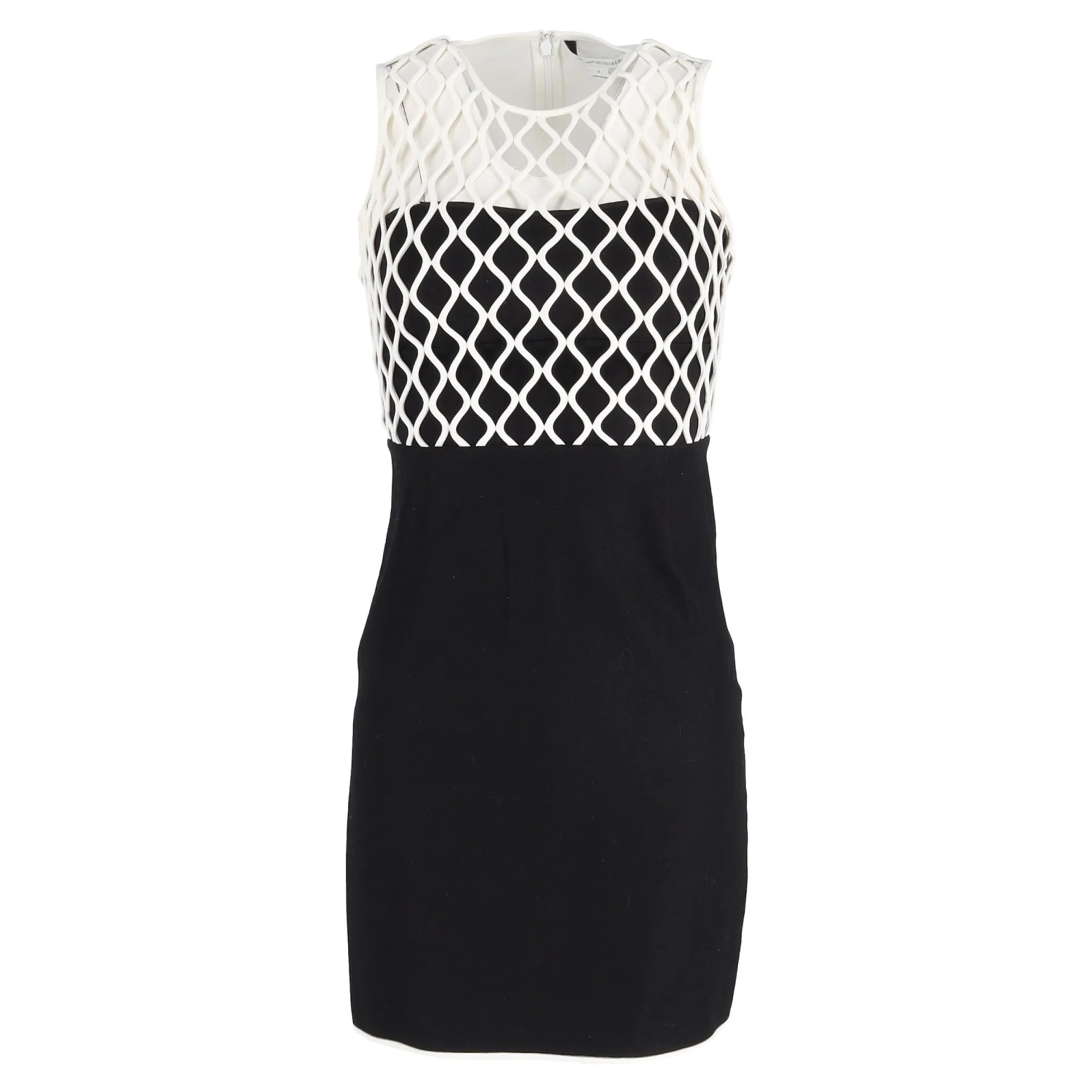 Women's Diane Von Furstenberg Mesh Top Mini Dress in Black Viscose