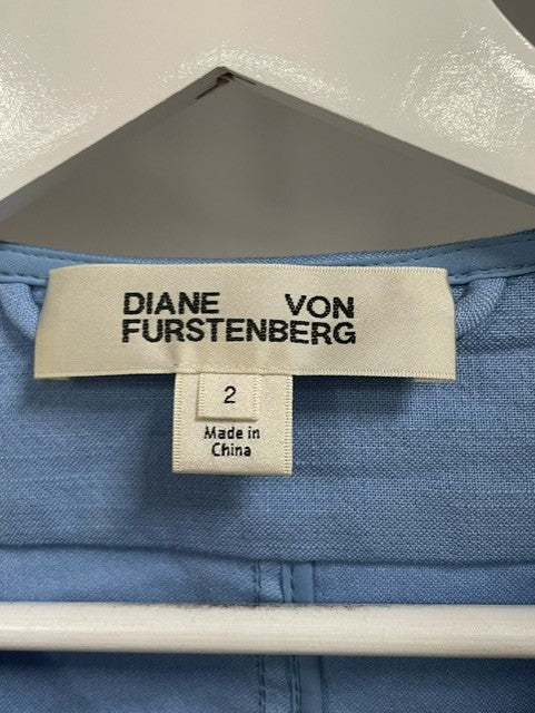 Women's Diane Von Furstenberg Sleeveless Zip Front Dress in Light Blue Cotton - Image 6