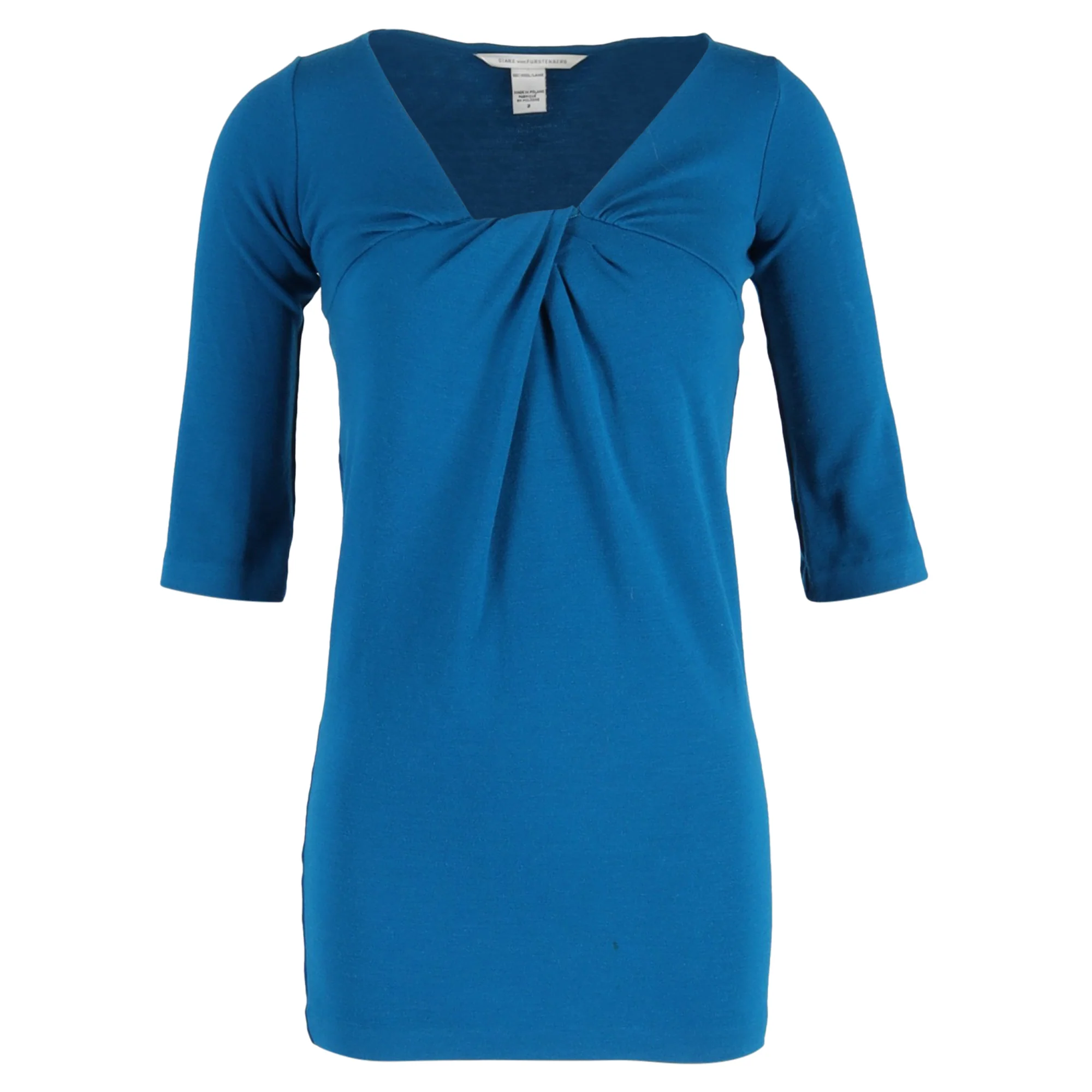 Women's Diane von Furstenberg V-Neck Mini Dress in Blue Wool