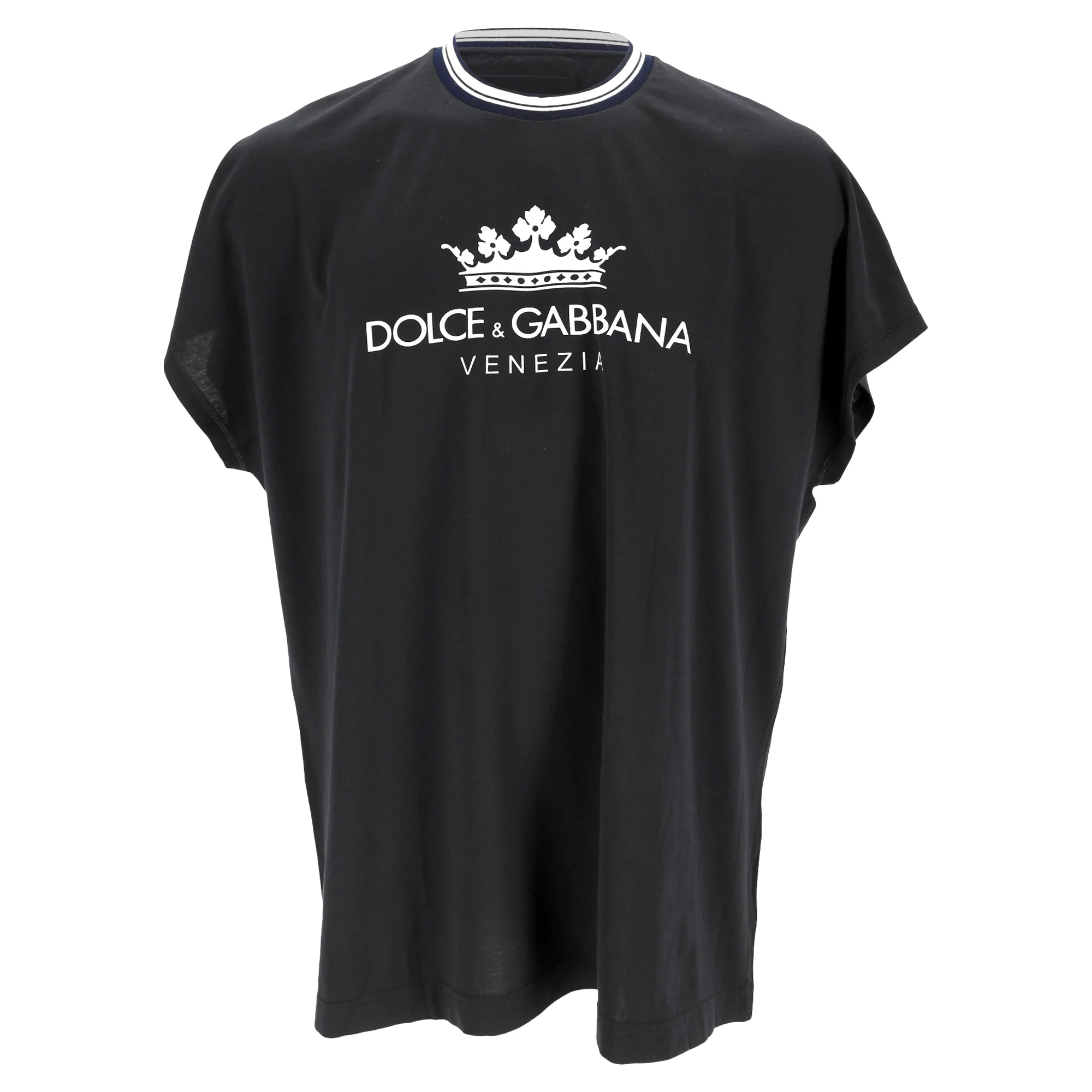 Men's Dolce & Gabbana Crown Logo-Print Crewneck T-Shirt in Black Cotton