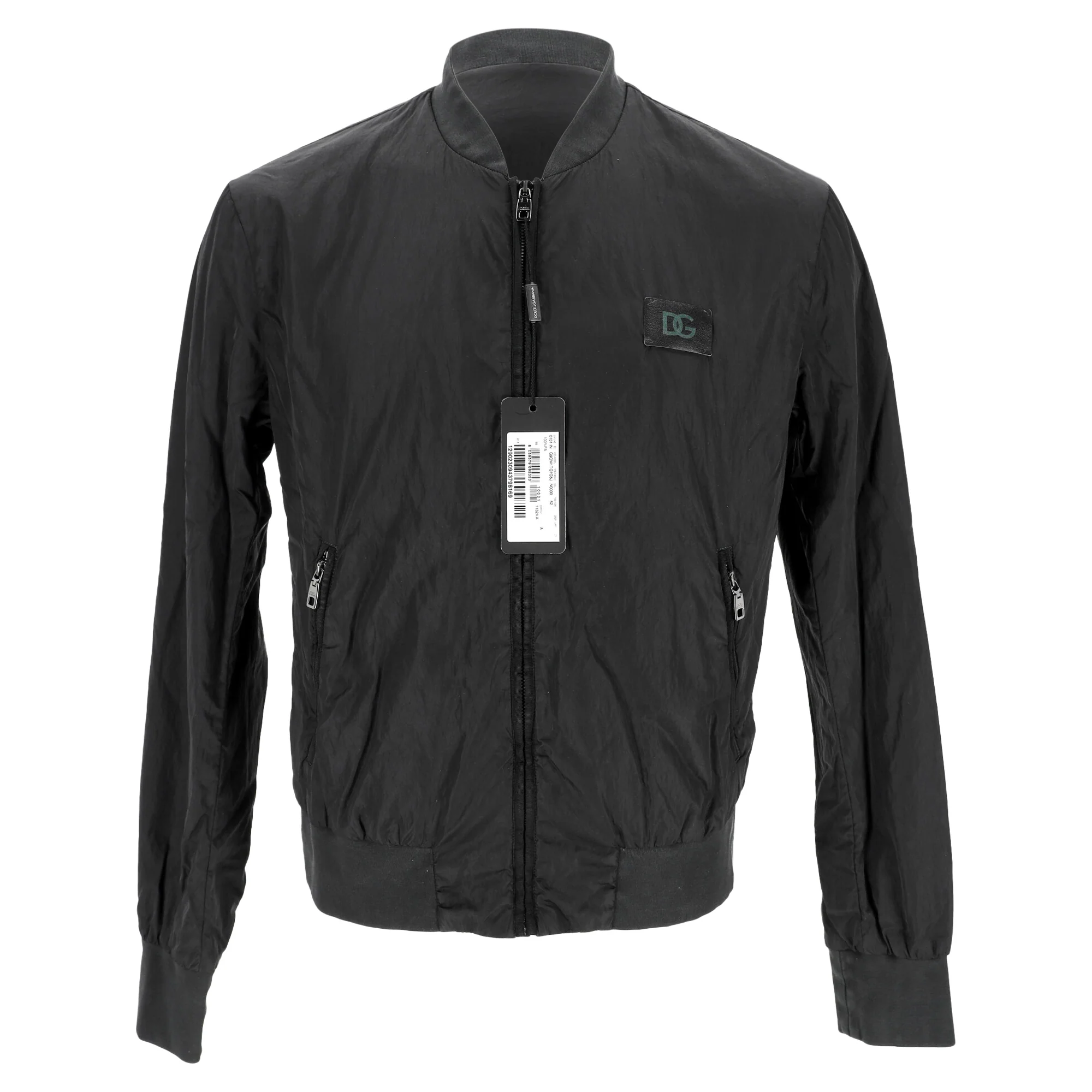 Men's Dolce & Gabbana Logo-Patched Zip-Up Bomber Jacket in Black Polyamide
