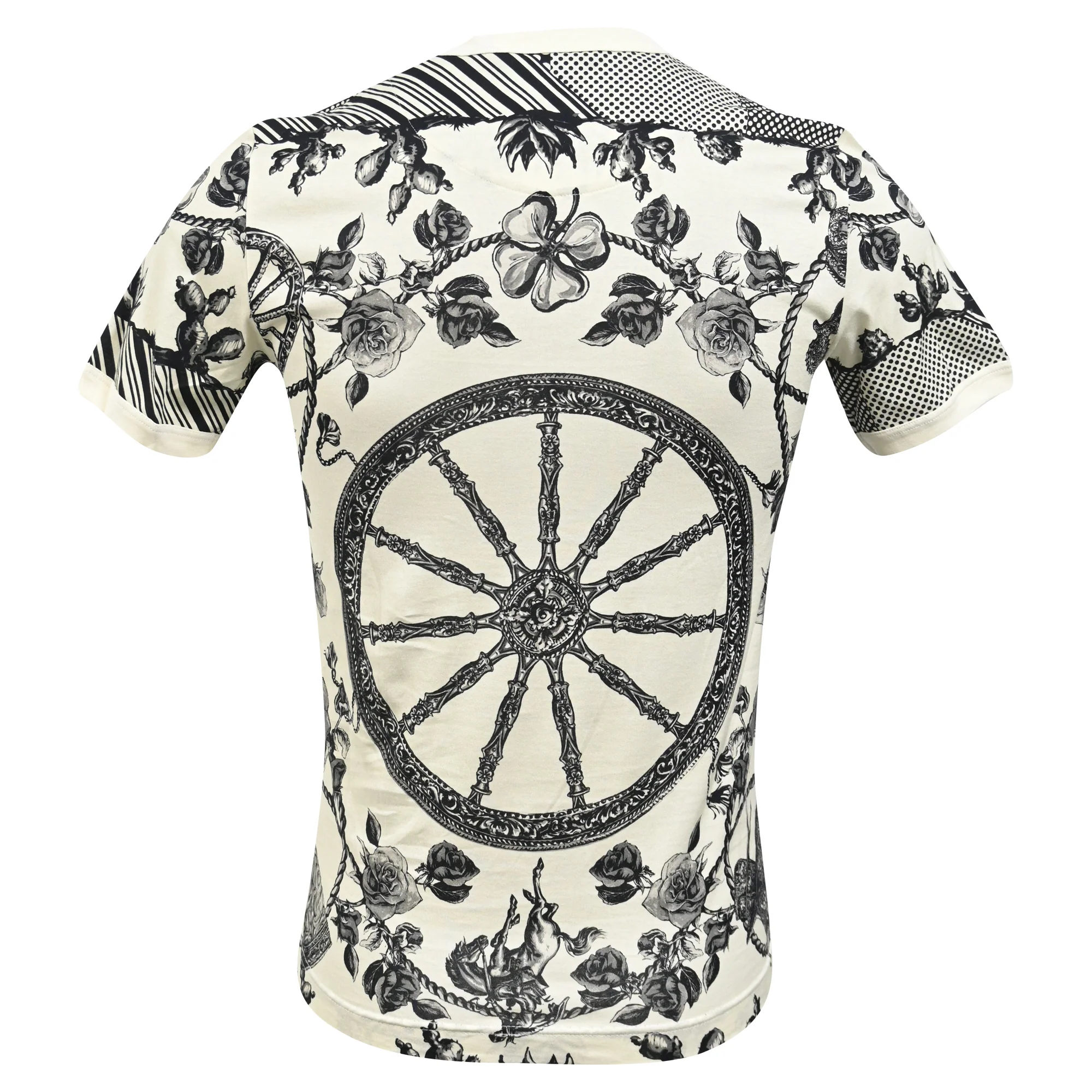 Men's Dolce & Gabbana Monochrome Pique Rose Printed T-Shirt in White Cotton - Image 3