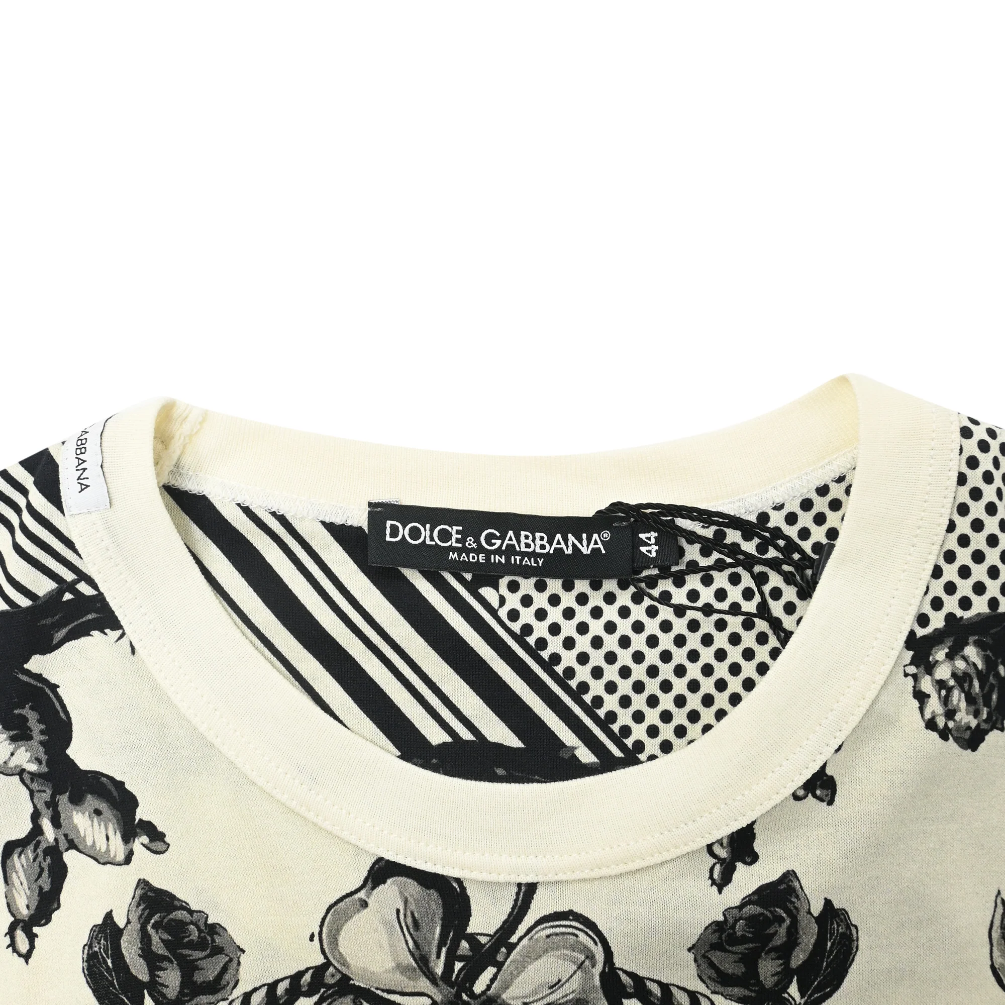 Men's Dolce & Gabbana Monochrome Pique Rose Printed T-Shirt in White Cotton - Image 5