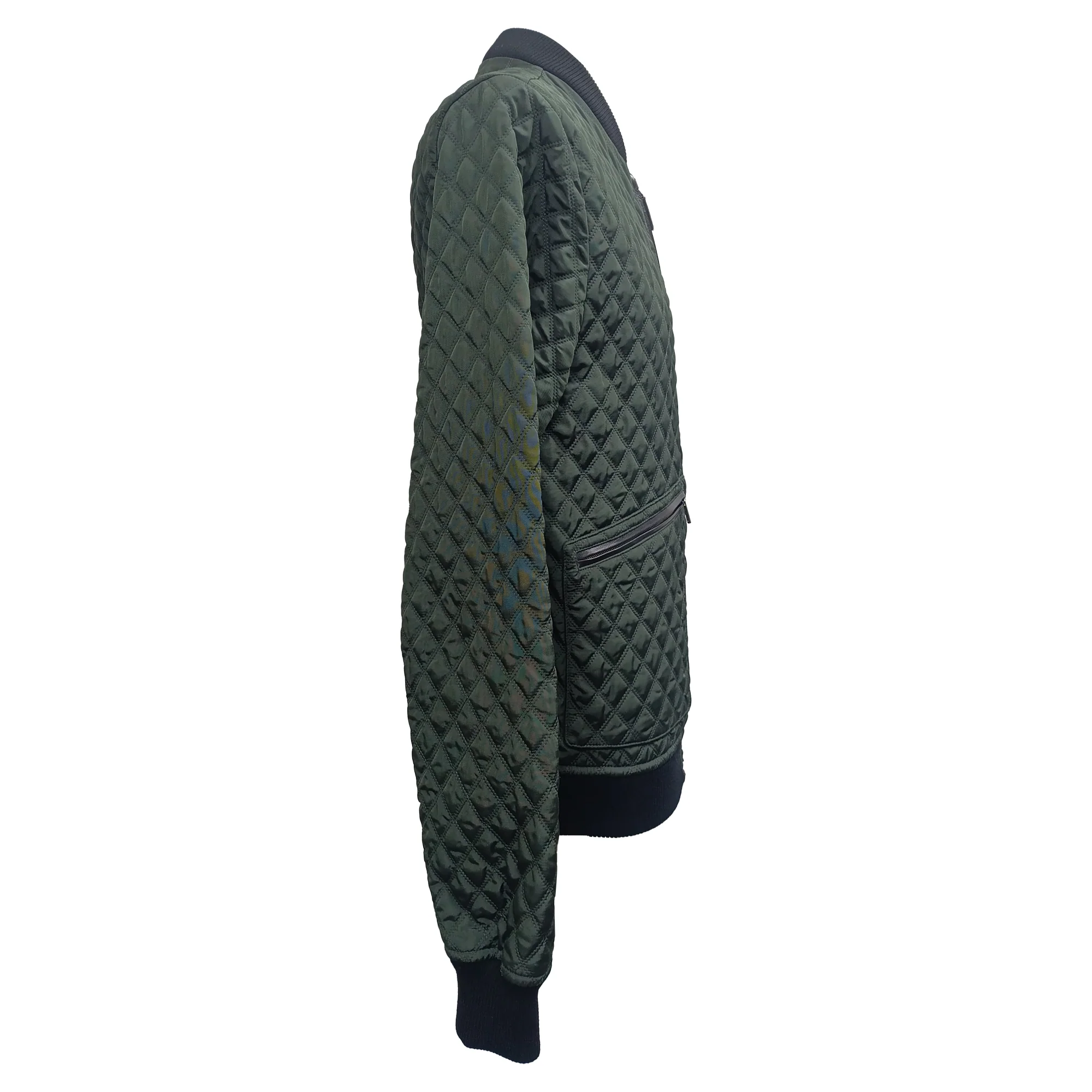 Men's Dolce & Gabbana Quilted Bomber Jacket in Olive Polyamide - Image 3