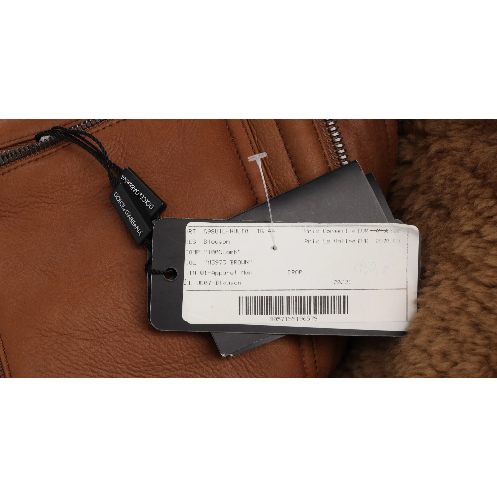 Men's Dolce & Gabbana Shear-Lined Bomber Jacket in Brown Lamb Leather - Image 5