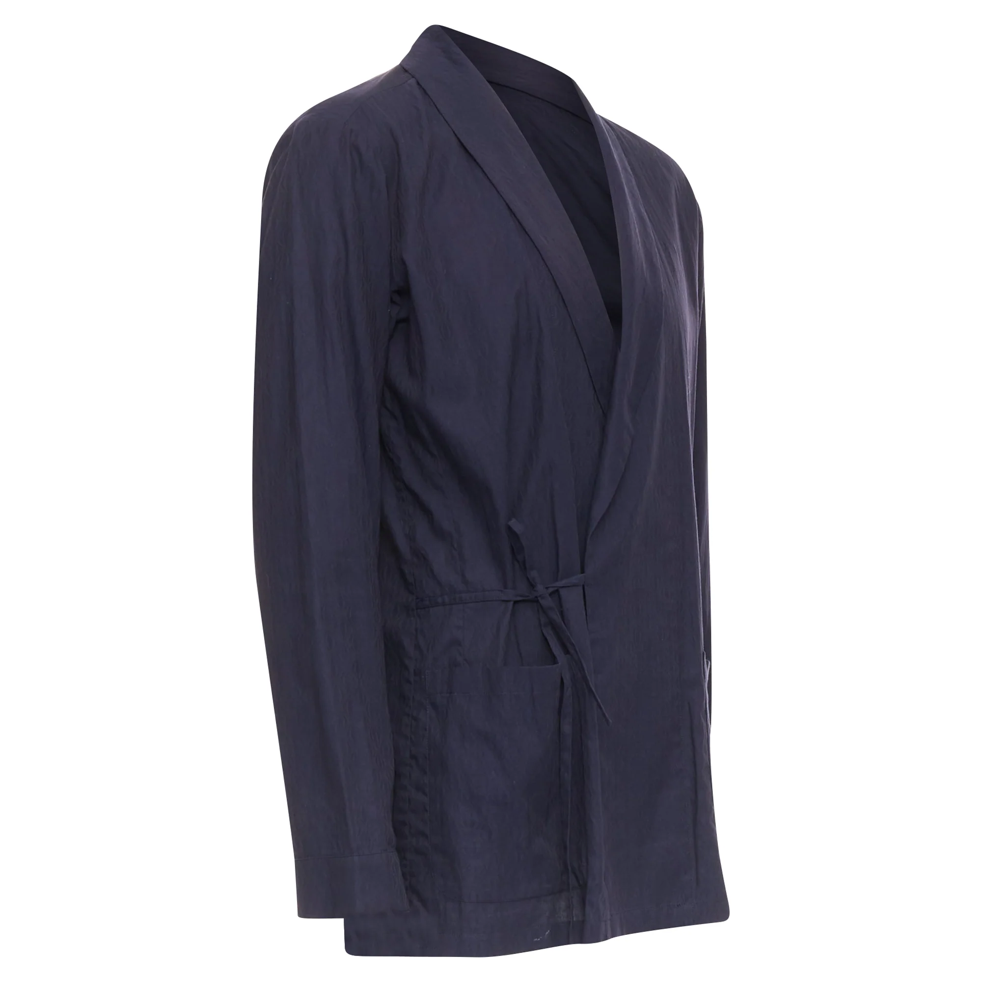 Men's DRIES VAN NOTEN navy subtle printed cotton collared kimono overshirt IT44 XS - Image 3