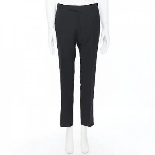 Men's DRIES VAN NOTEN wool cotton blend black verticle striped cropped trousers IT46 S - Image 10