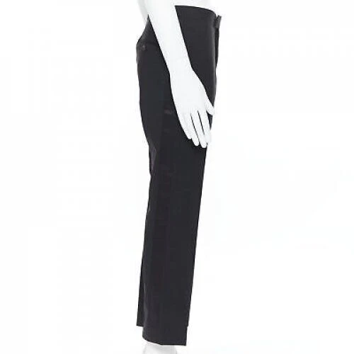 Men's DRIES VAN NOTEN wool cotton blend black verticle striped cropped trousers IT46 S - Image 4