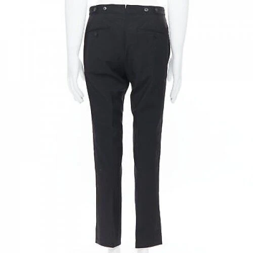 Men's DRIES VAN NOTEN wool cotton blend black verticle striped cropped trousers IT46 S - Image 5