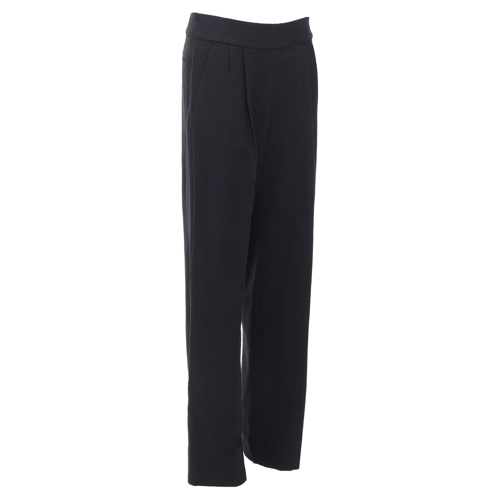 Women's DRIES VAN NOTEN black wool cotton pleated front wide leg trousers pants FR38 M - Image 3