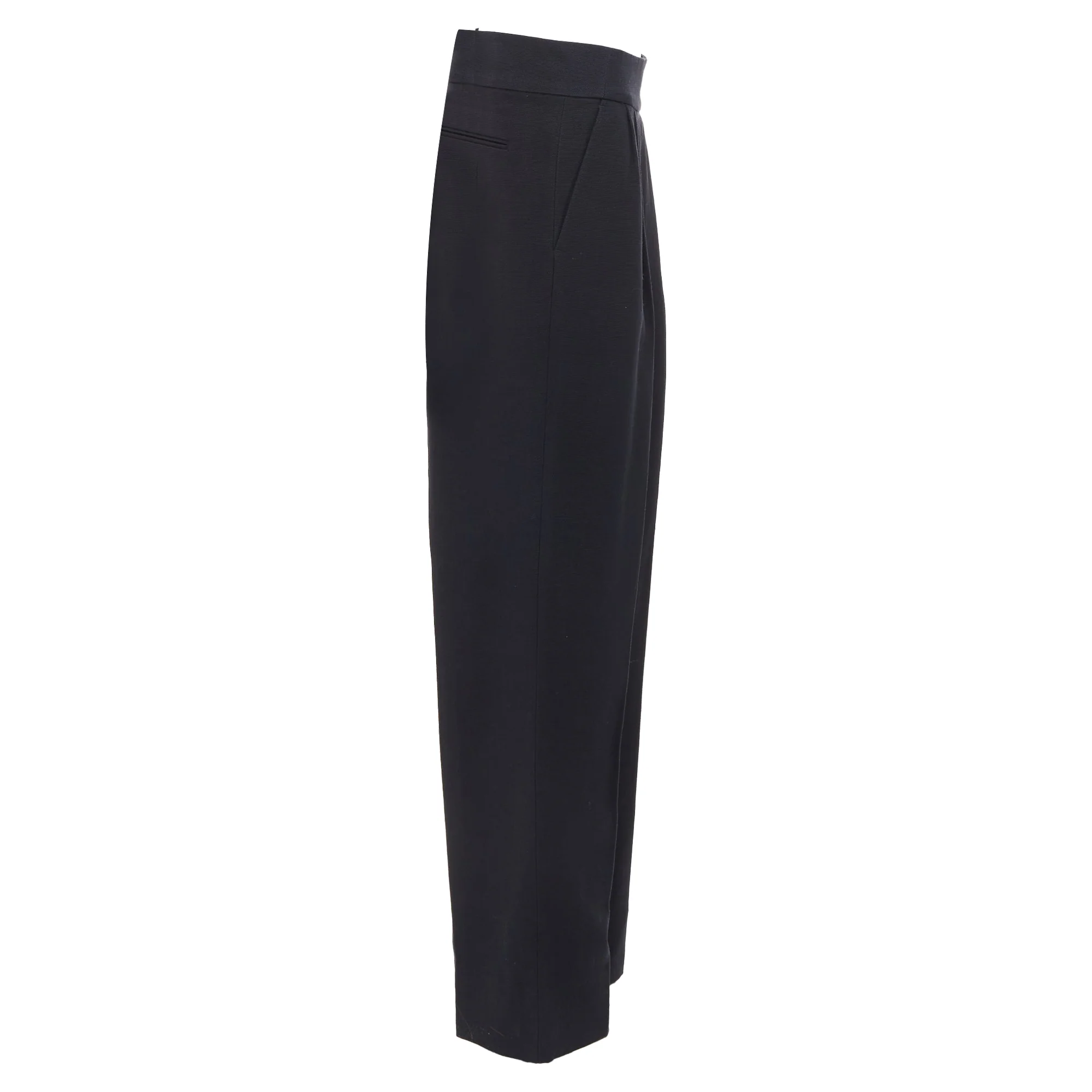 Women's DRIES VAN NOTEN black wool cotton pleated front wide leg trousers pants FR38 M - Image 4
