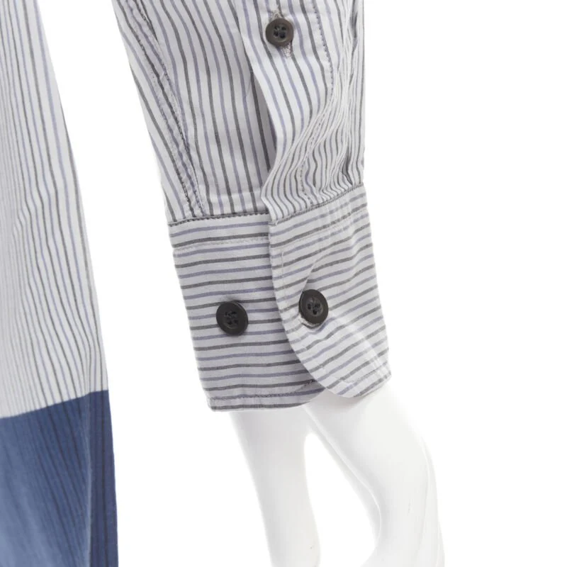 Women's DRIES VAN NOTEN blue pinstripe cotton cupro hem long sleeve shirt dress FR34 XS - Image 7