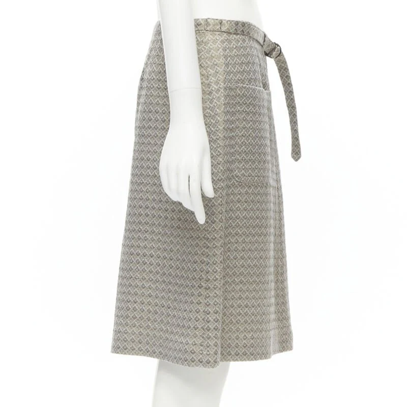 Women's DRIES VAN NOTEN gold coated jacquard cotton belted knee lnegth skirt FR36 S - Image 4