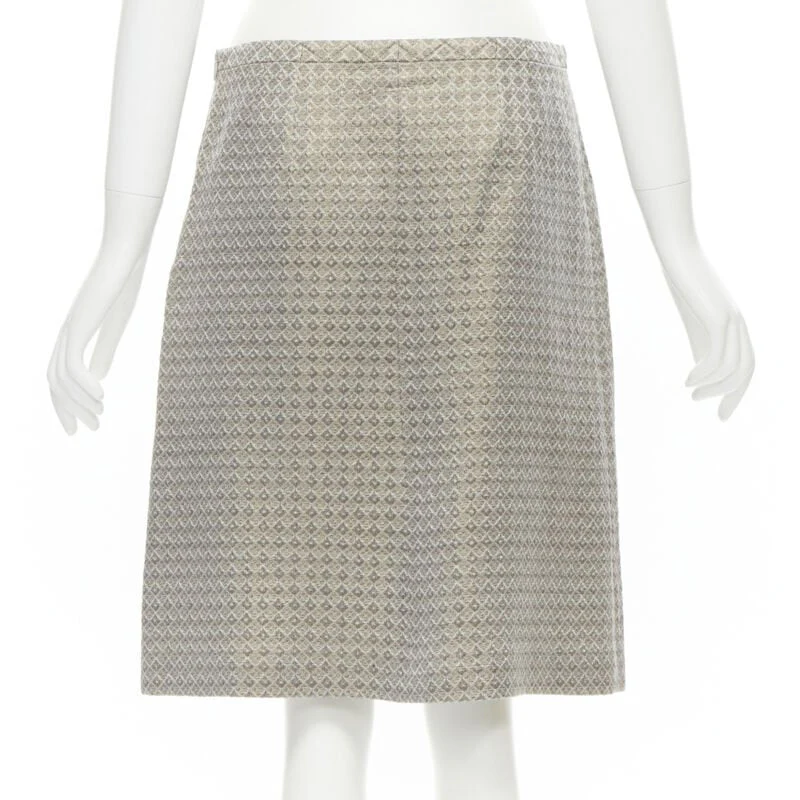 Women's DRIES VAN NOTEN gold coated jacquard cotton belted knee lnegth skirt FR36 S - Image 5