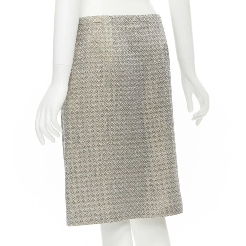 Women's DRIES VAN NOTEN gold coated jacquard cotton belted knee lnegth skirt FR36 S - Image 6