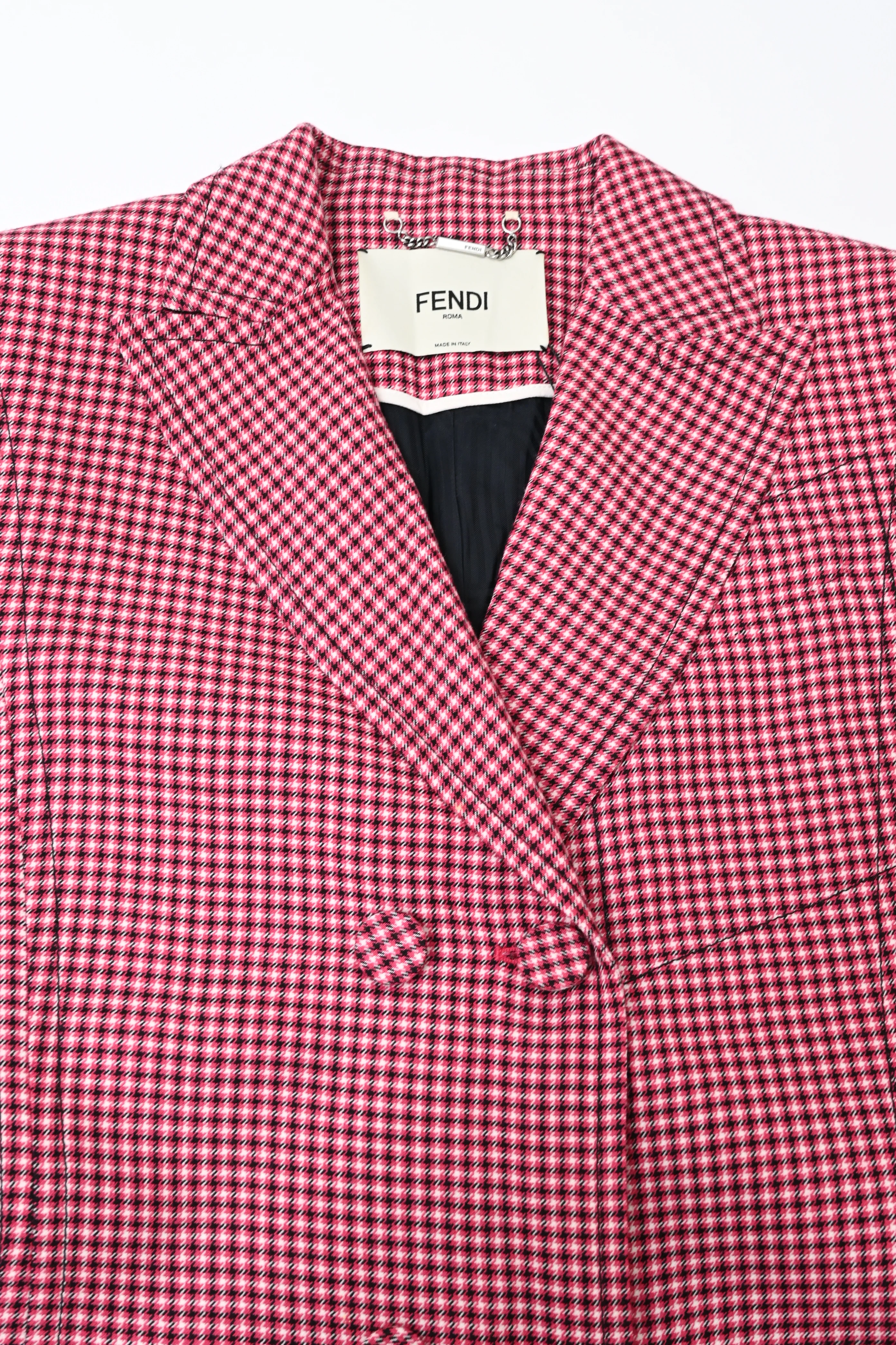 Women's Fendi Double-Breasted Plaid Fur-Trimmed Blazer in Red Wool - Image 10