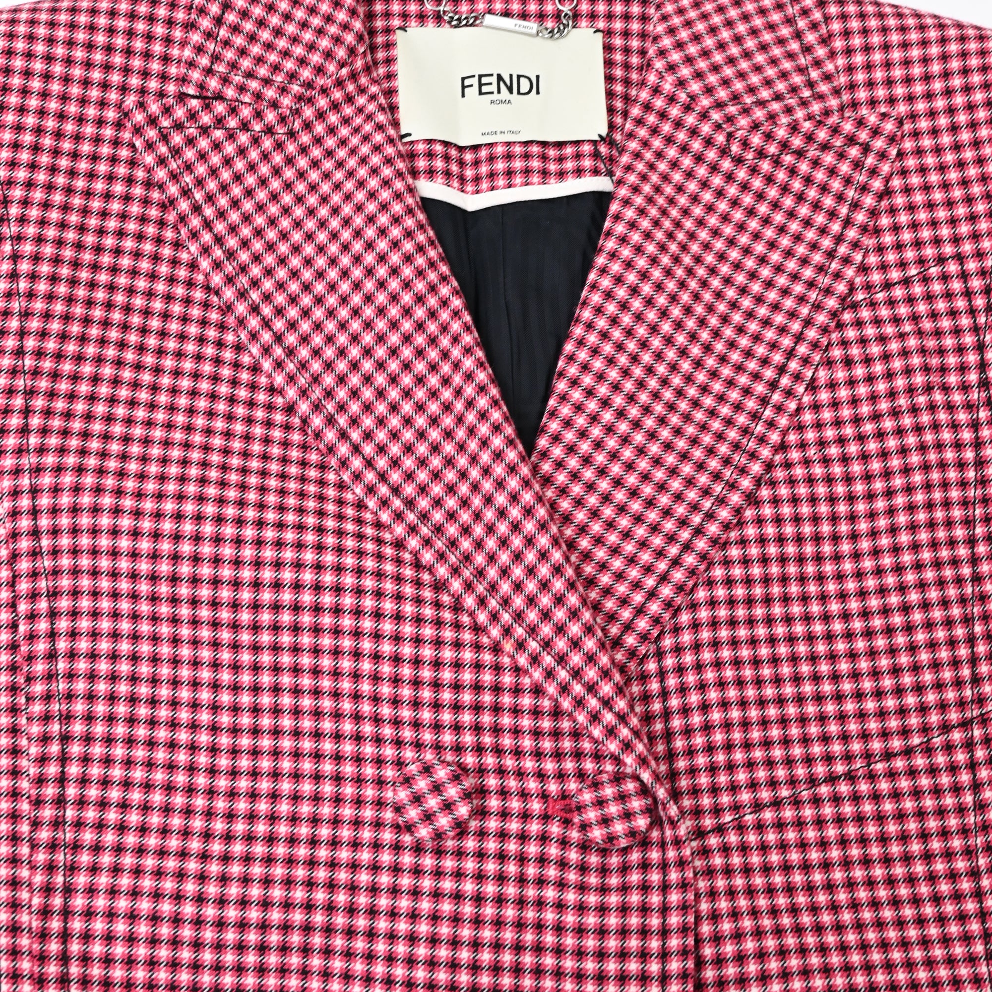 Women's Fendi Double-Breasted Plaid Fur-Trimmed Blazer in Red Wool - Image 5