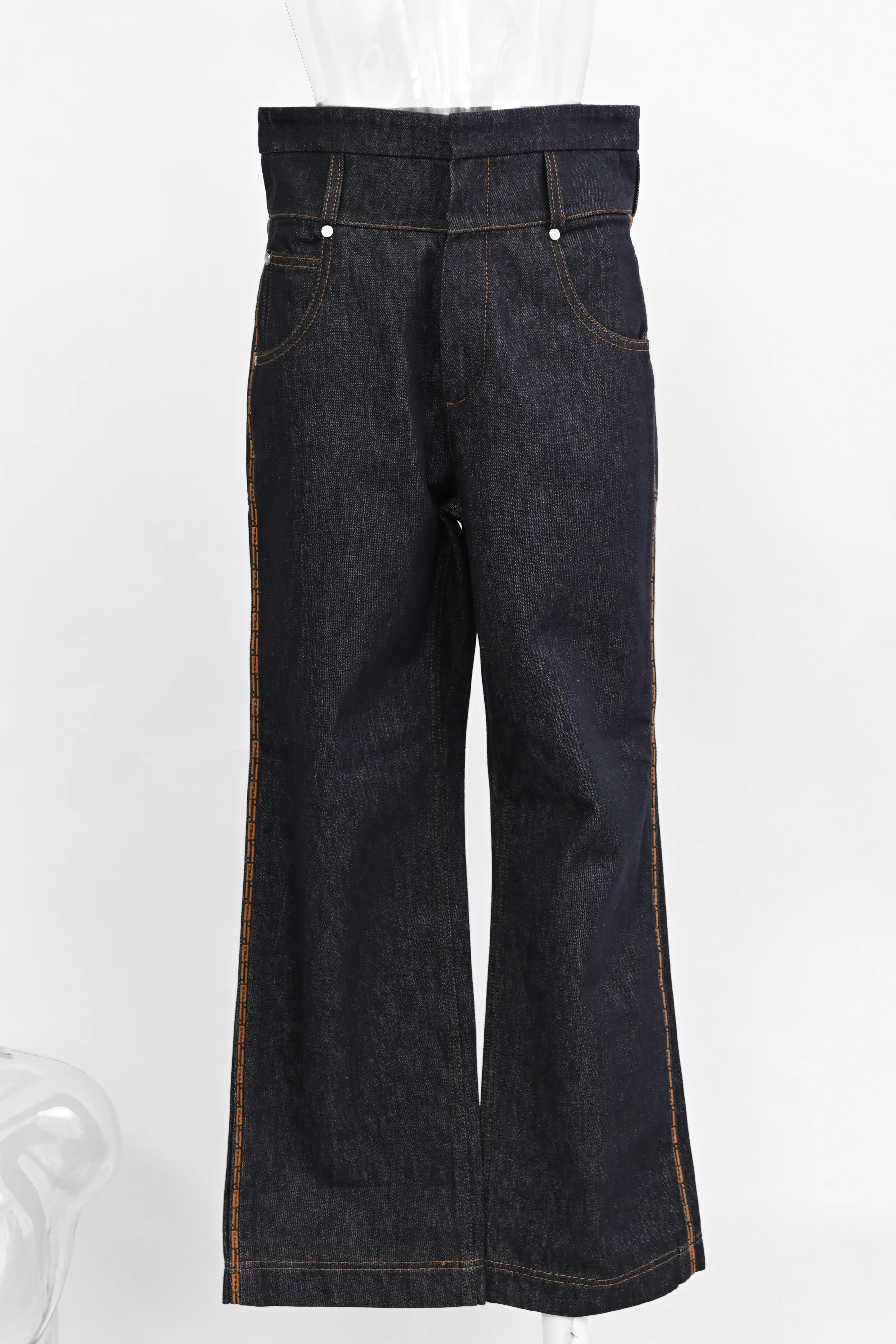 Women's Fendi High Rise Straight Leg Jeans in Navy Blue Denim - Image 5