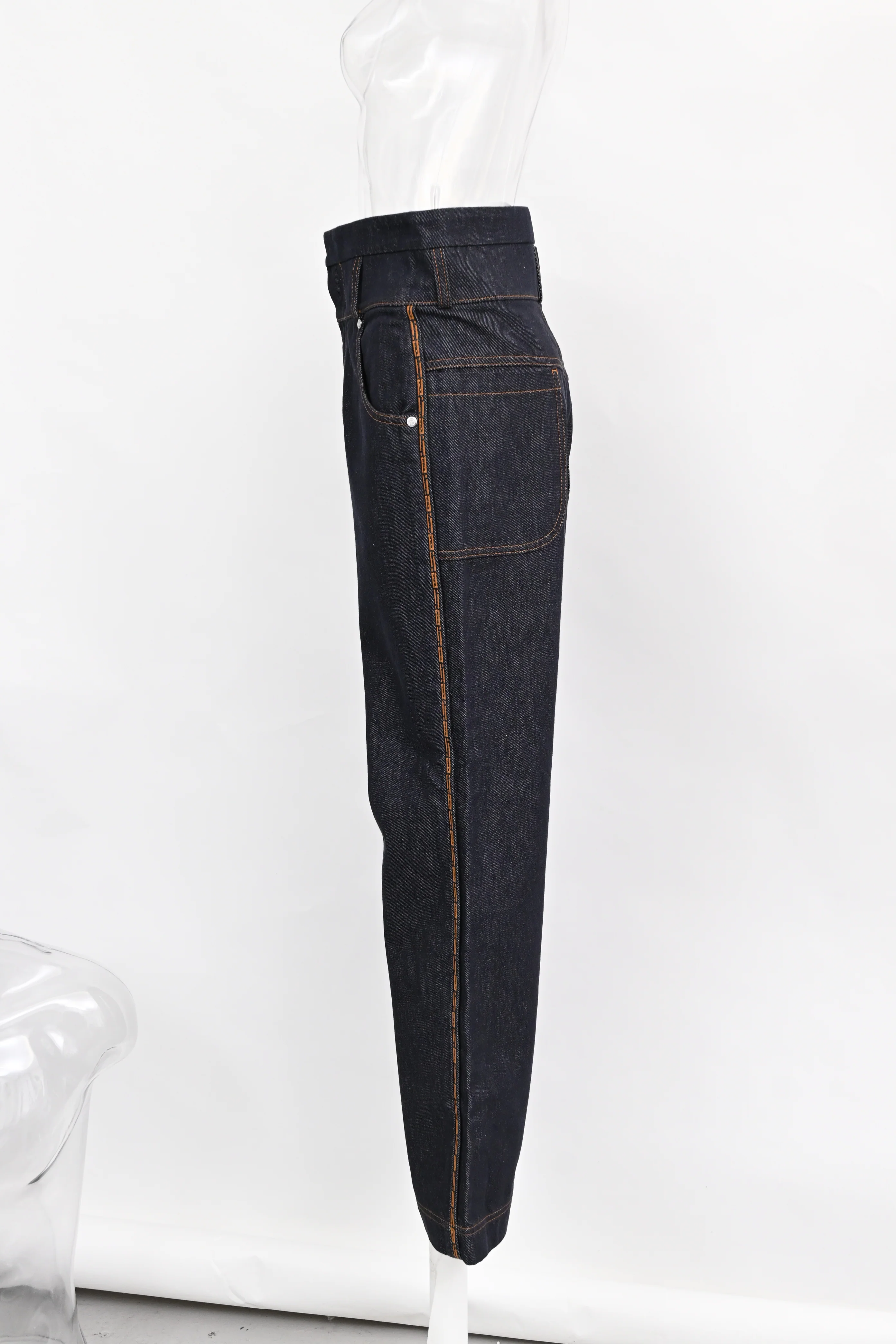 Women's Fendi High Rise Straight Leg Jeans in Navy Blue Denim - Image 6