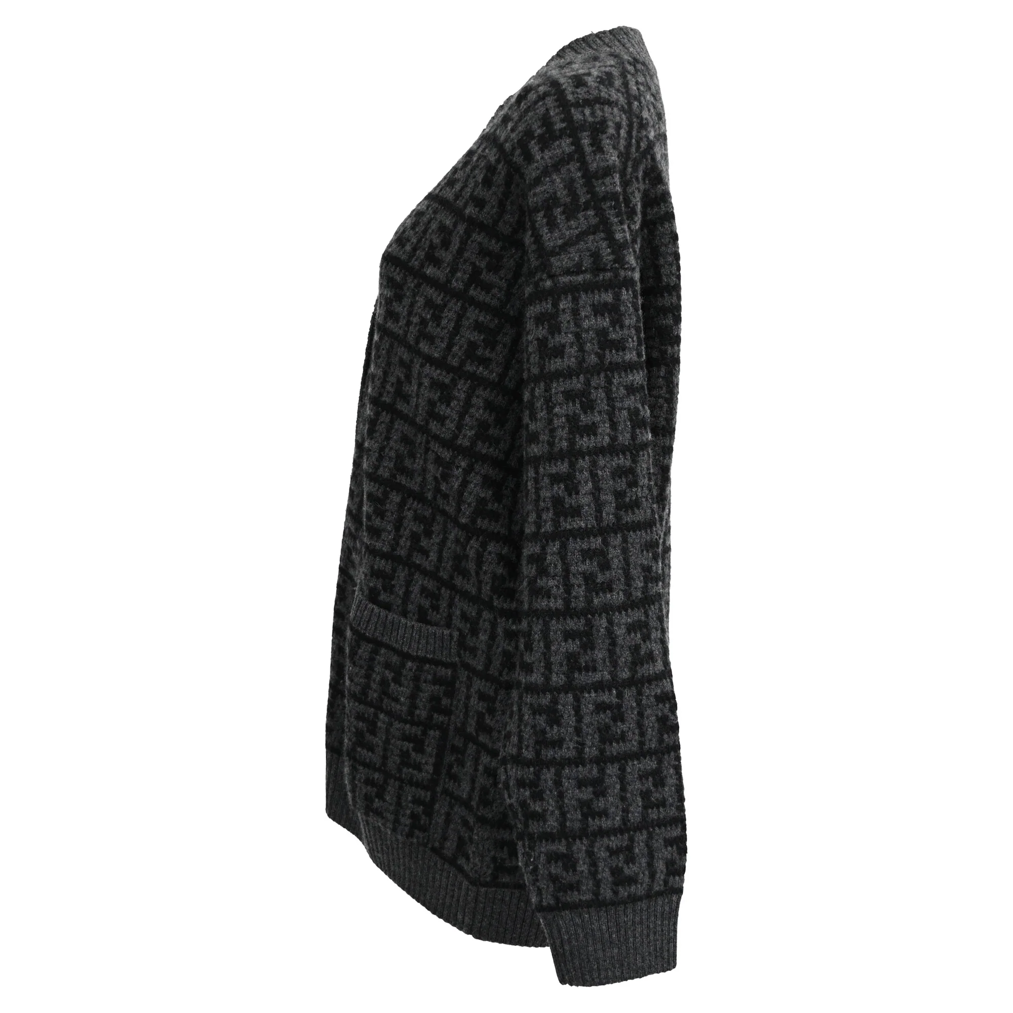 Women's Fendi Monogram Jacquard Cardigan in Grey Wool - Image 2